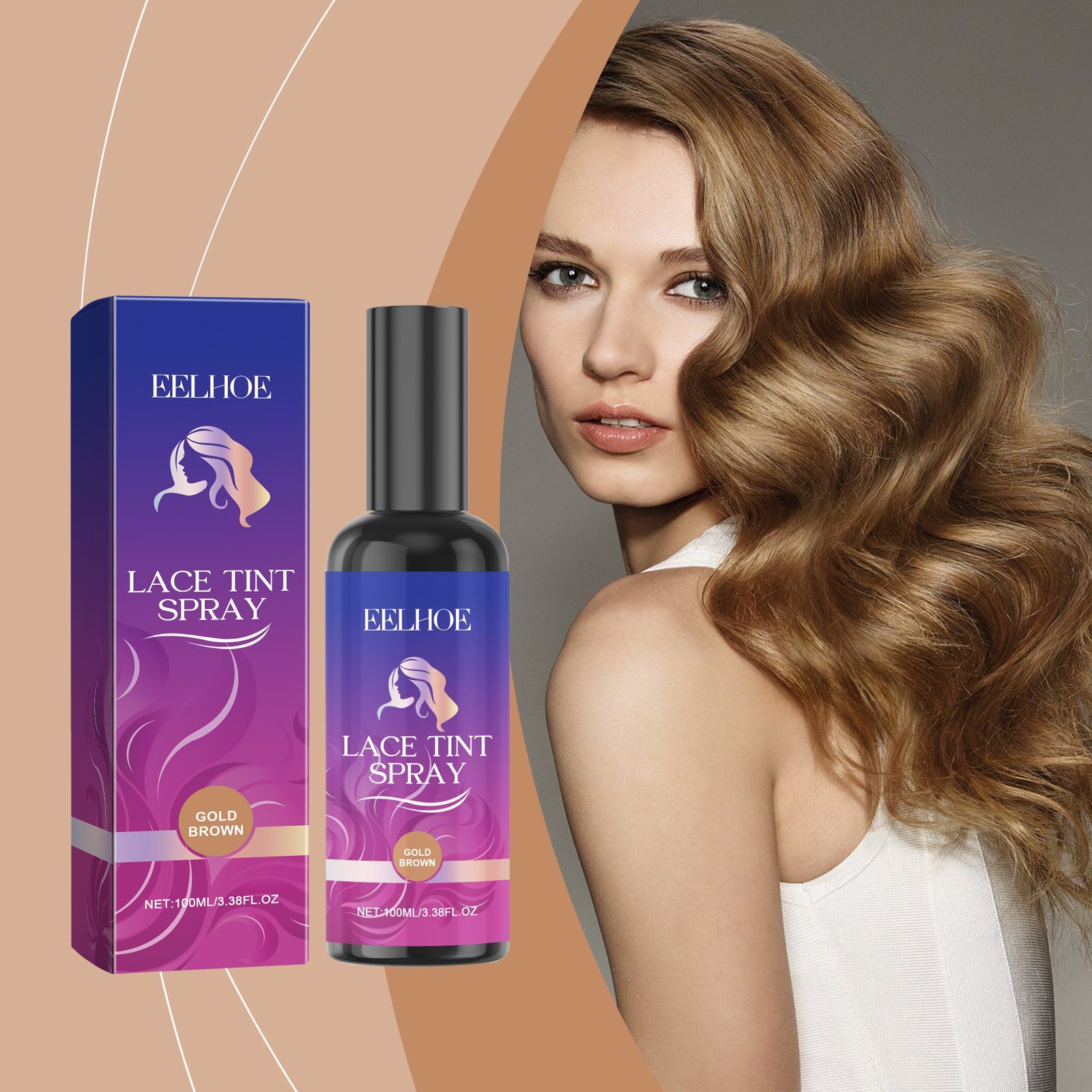 EELHOE Golden Brown Lace Wig Color Spray, 100 ml photo 4