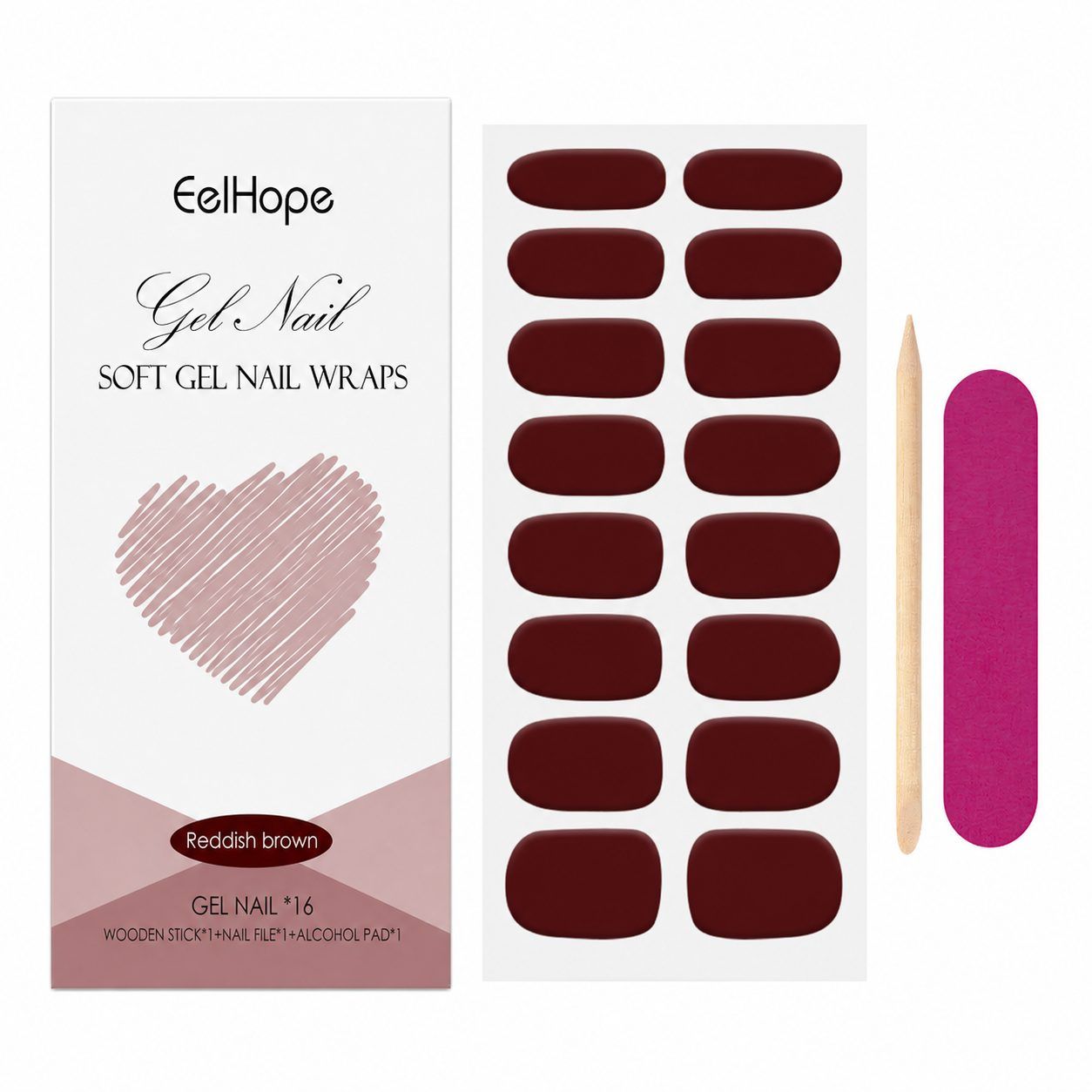EELHOPE Soft Gel Nail Sticker Set, Red Brown, 1 Set photo 7