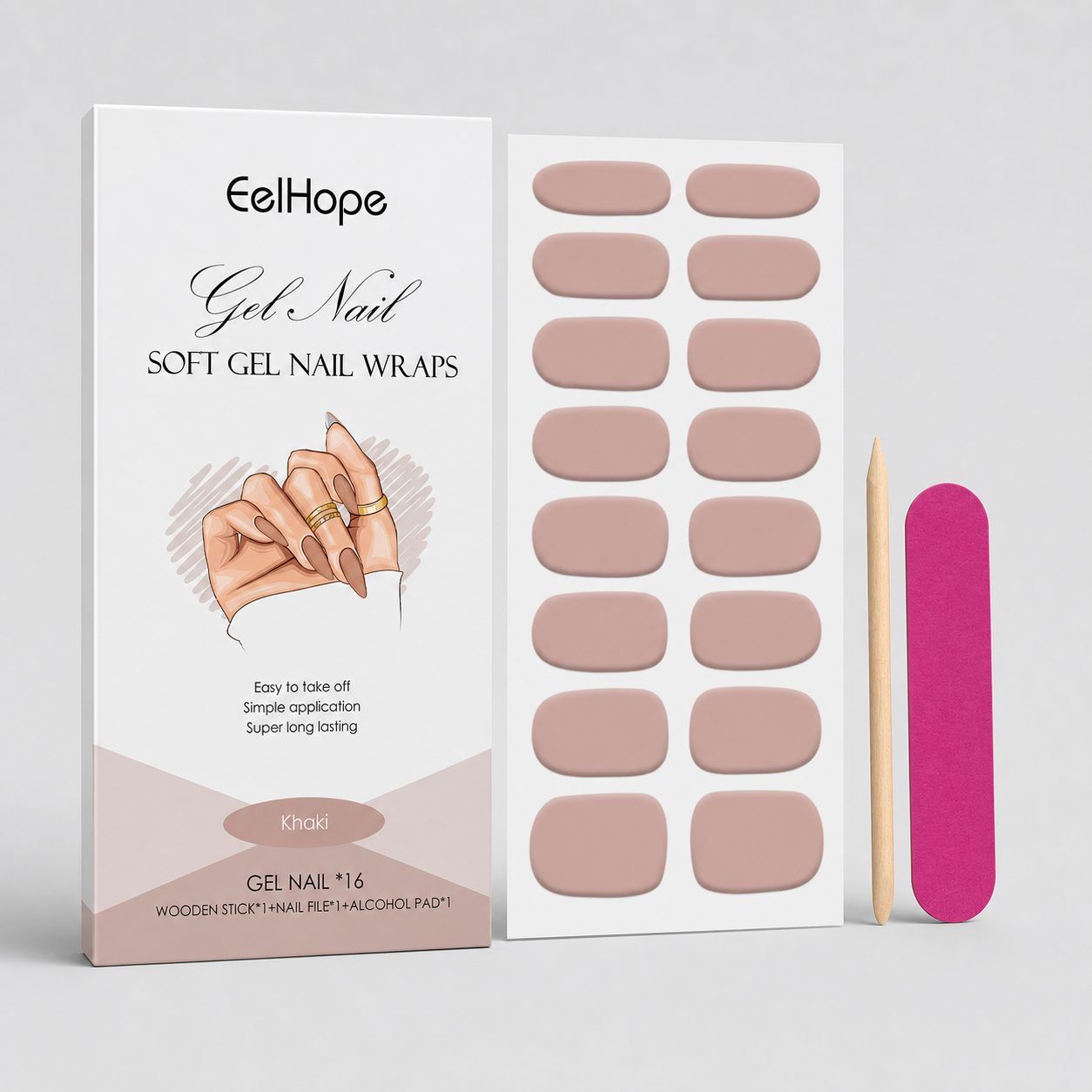 EELHOPE Soft Gel Nail Sticker Set, Khaki, 1 Set photo 7