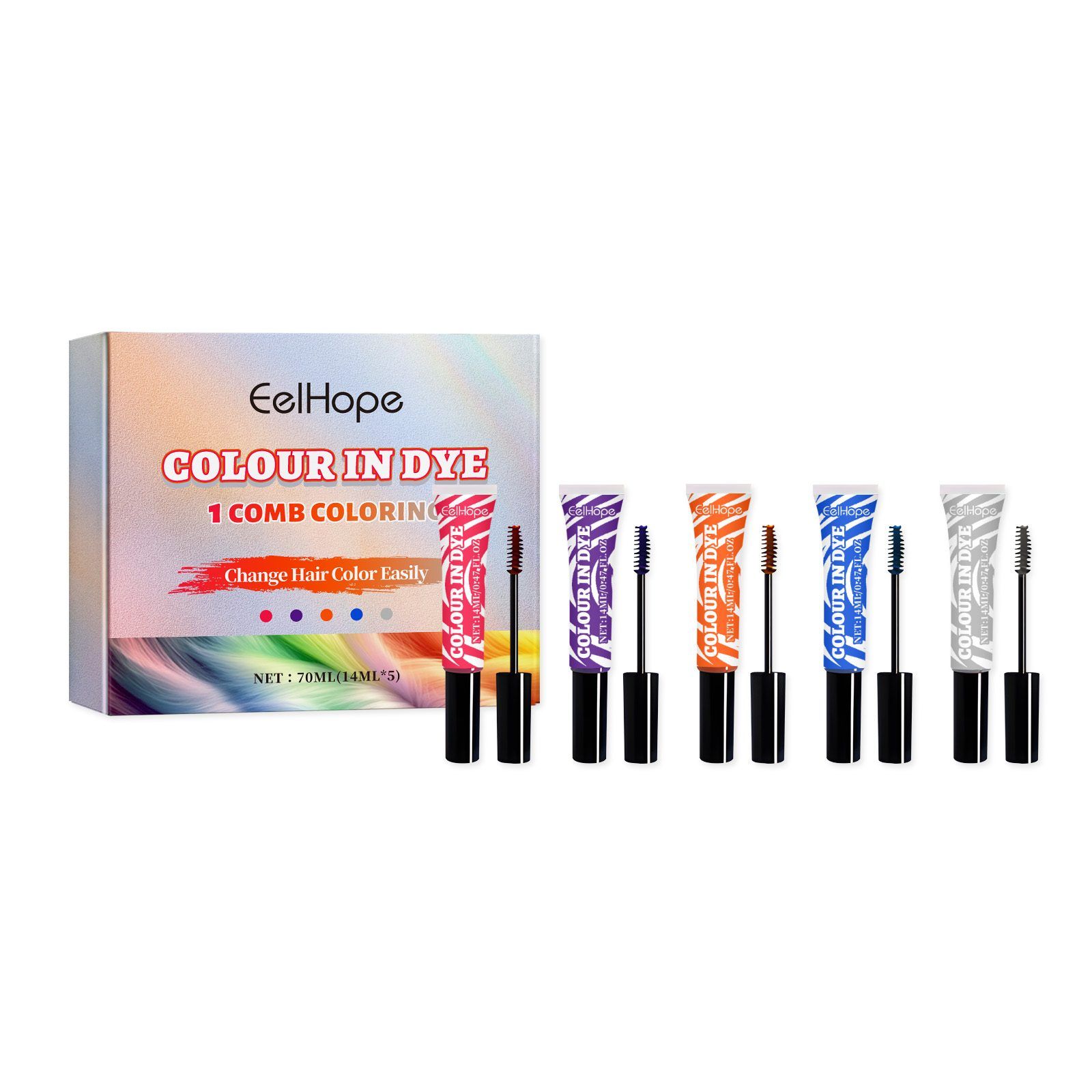 EELHOPE 5-Piece Temporary Comb Hair Color Kit, 5 x 14 ml photo 5