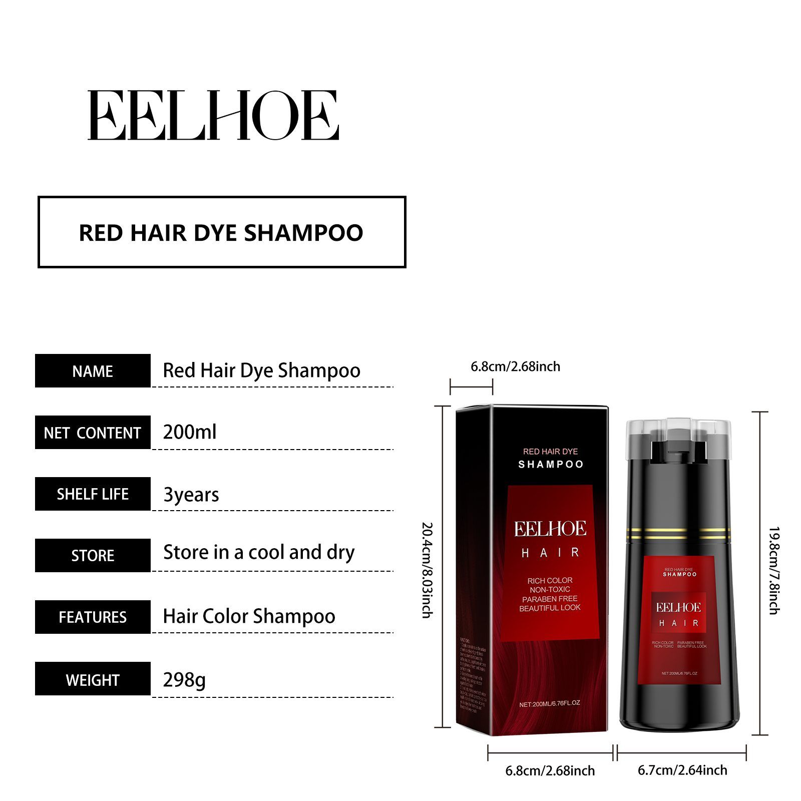 EELHOE Red Color-Depositing Shampoo, 200 ml photo 3