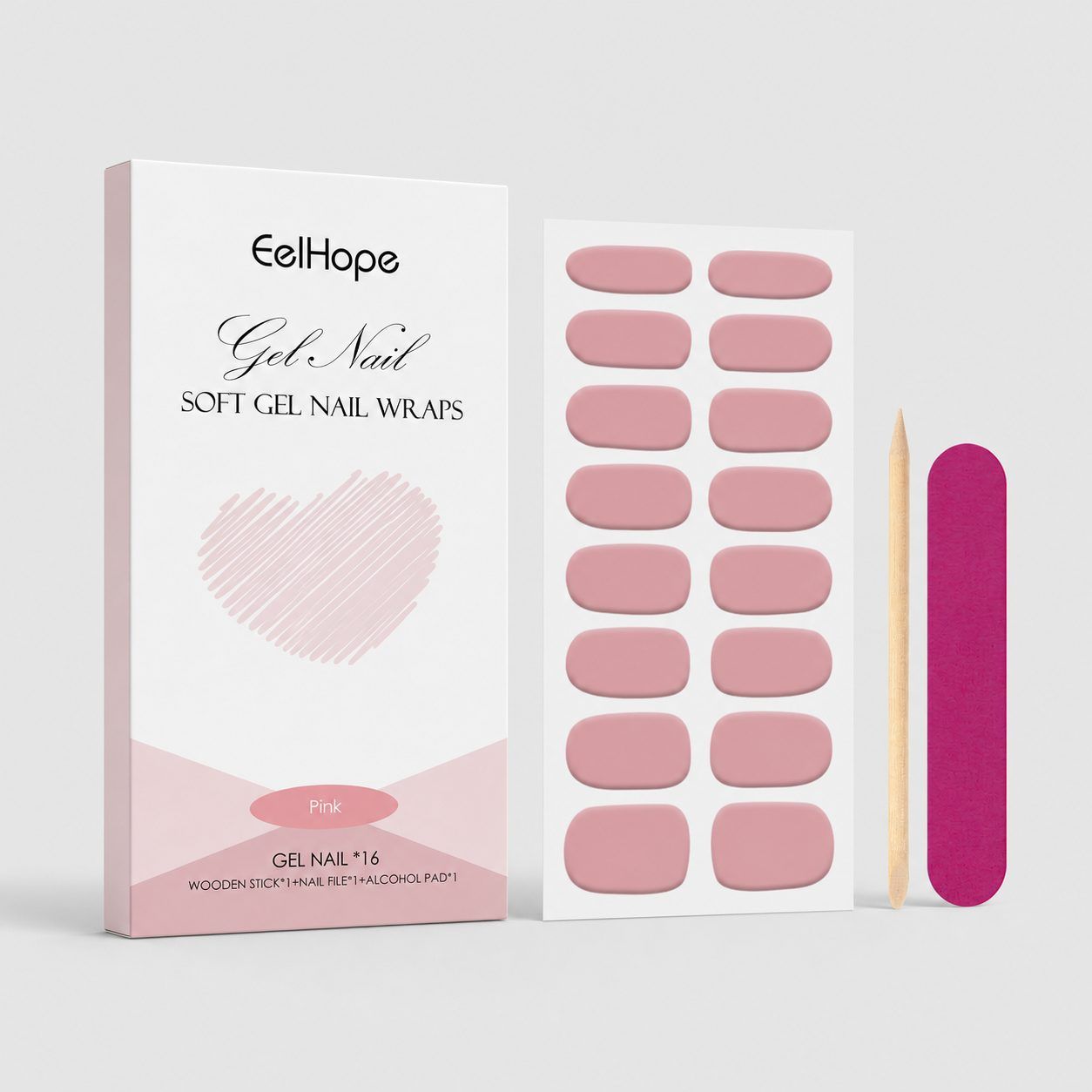 EELHOPE Soft Gel Nail Sticker Set, Pink, 1 Set photo 5