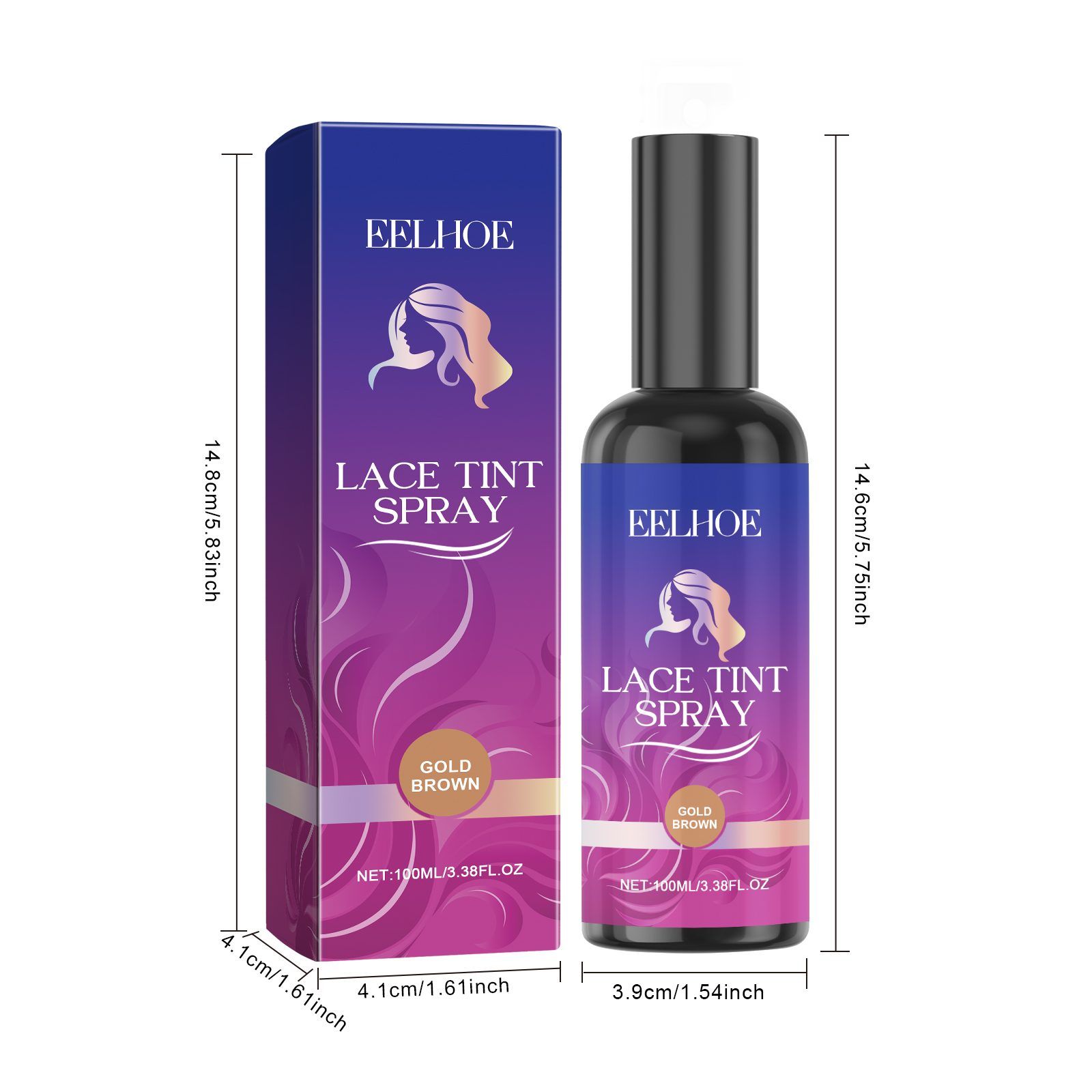 EELHOE Golden Brown Lace Wig Color Spray, 100 ml photo 2