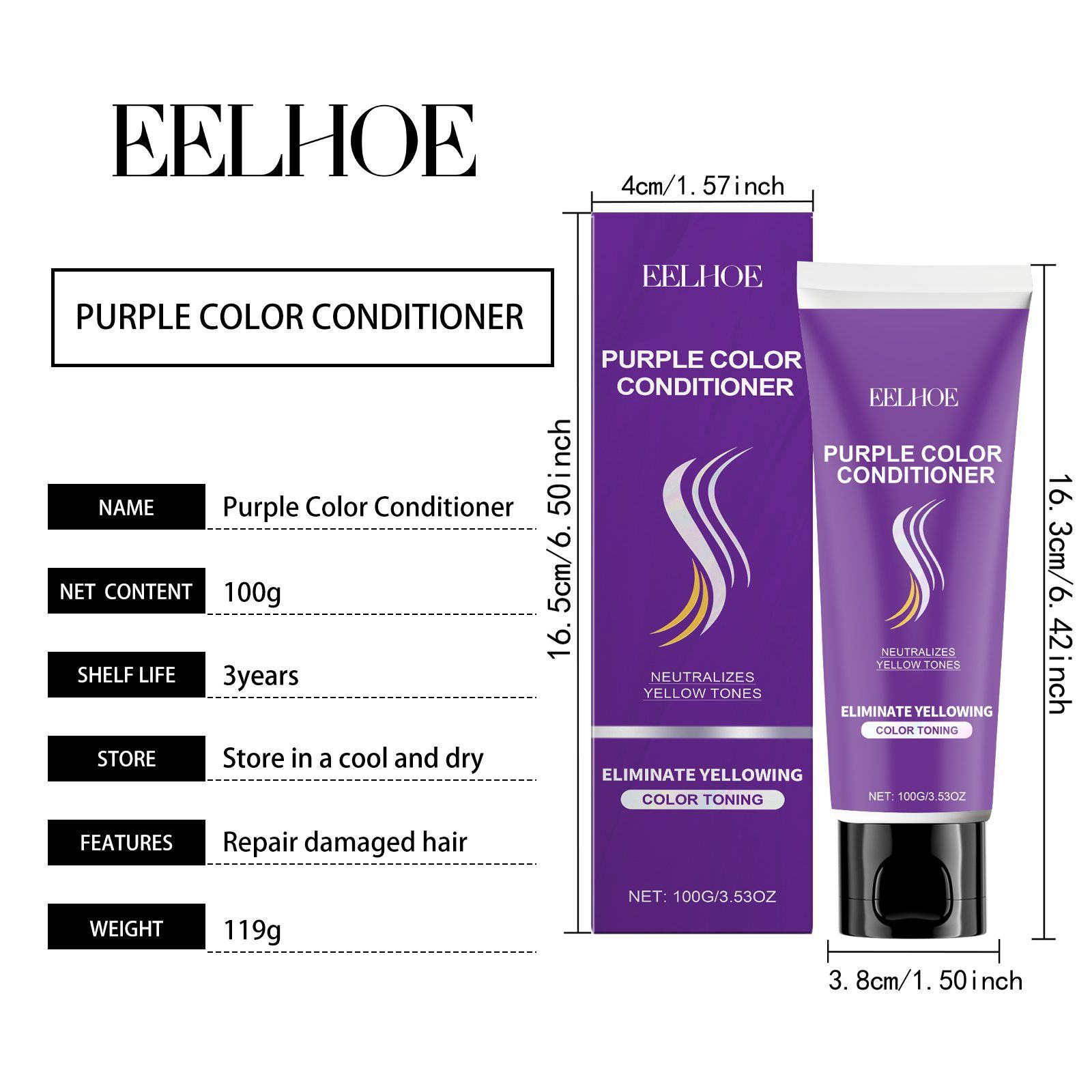 EELHOE Purple Hair Conditioner, 100 g photo 3