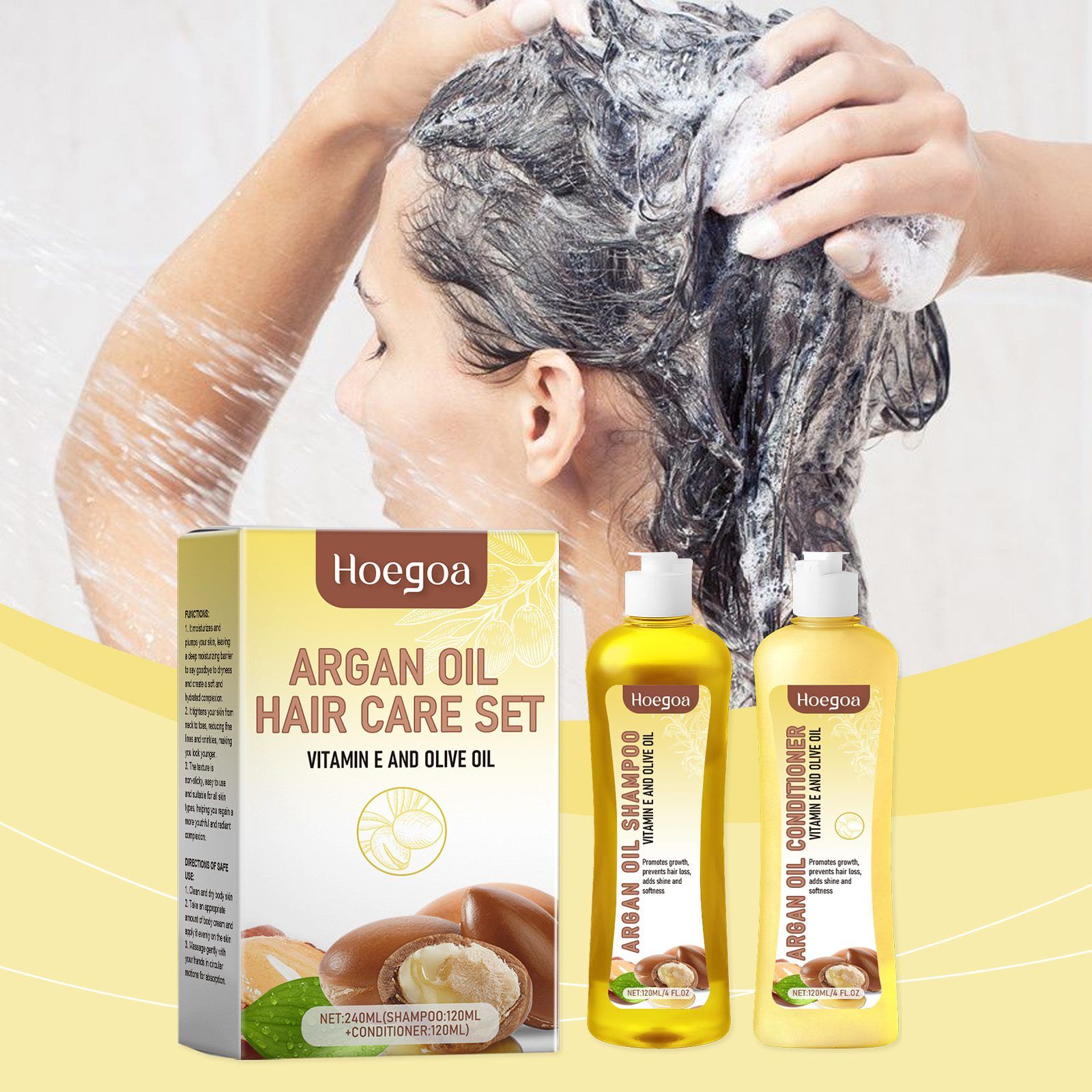 HOEGOA Argan Shampoo and Conditioner Set, 120 ml Shampoo + 120 ml Conditioner photo 3