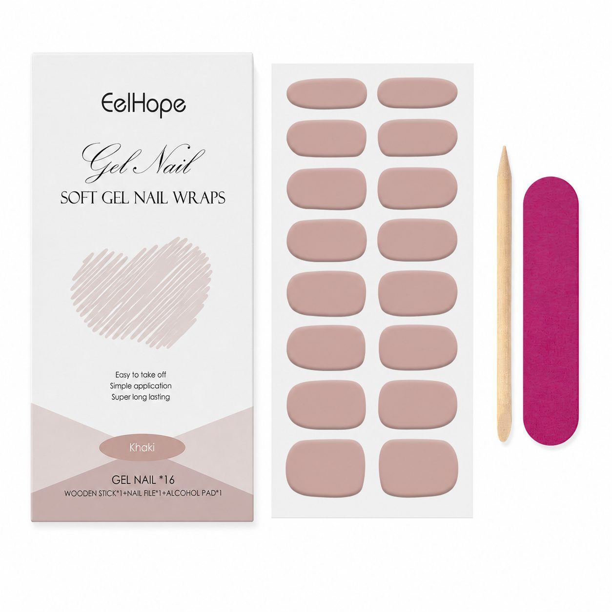 EELHOPE Soft Gel Nail Sticker Set, Khaki, 1 Set photo 3