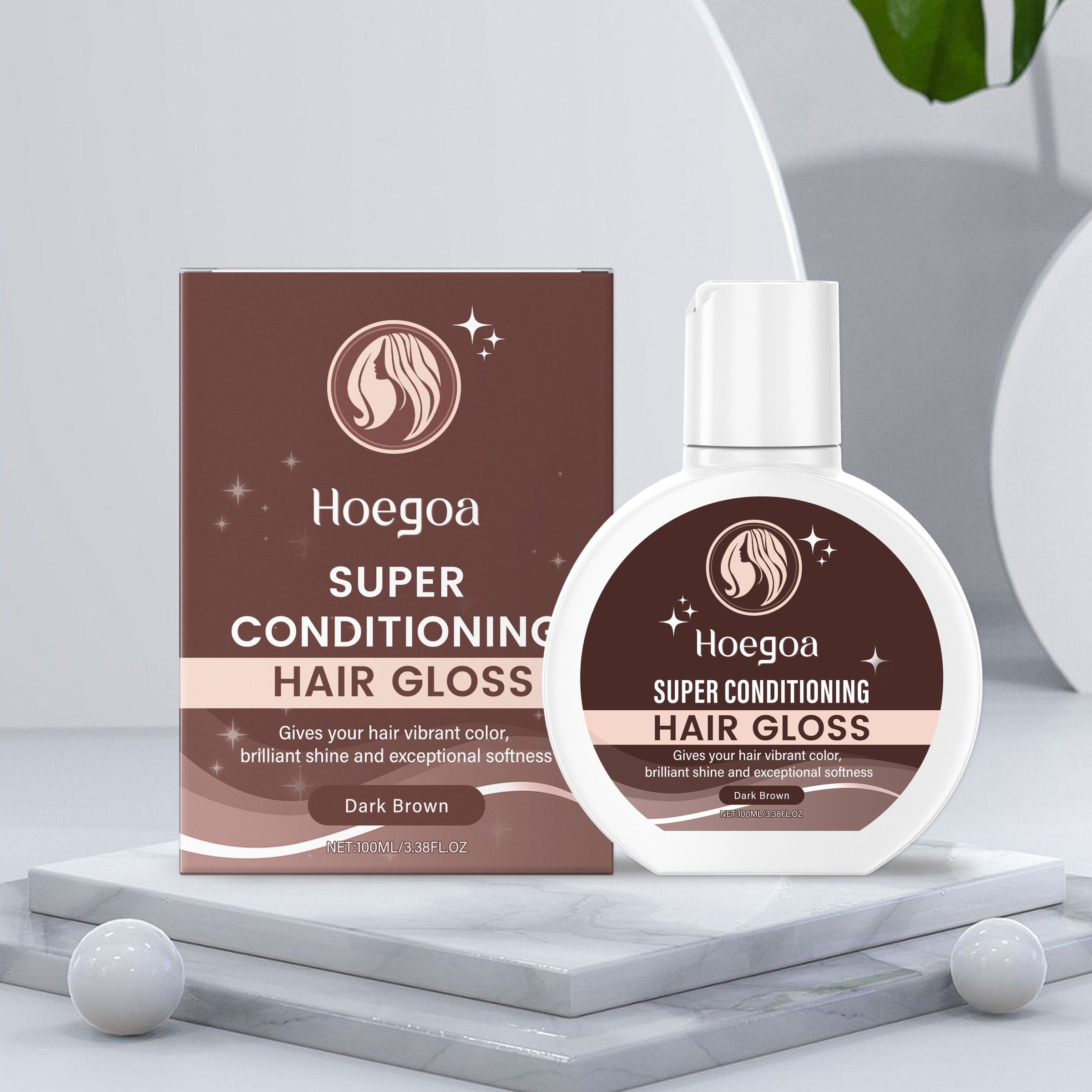 HOEGOA Dark Brown Color-Depositing Hair Conditioner, 100 ml photo 5