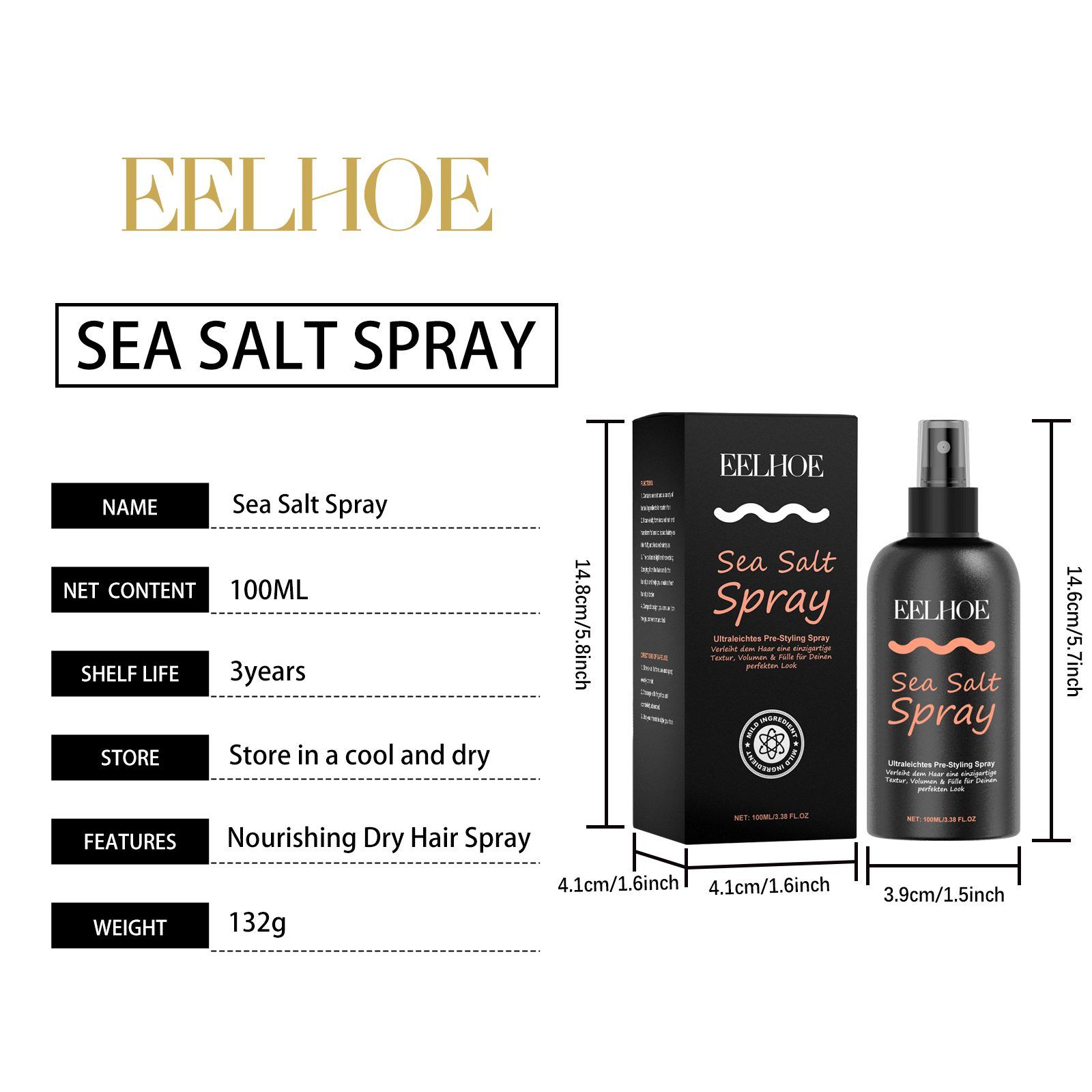 EELHOE Sea Salt Hair Pre-Styling Spray, 100 ml photo 2