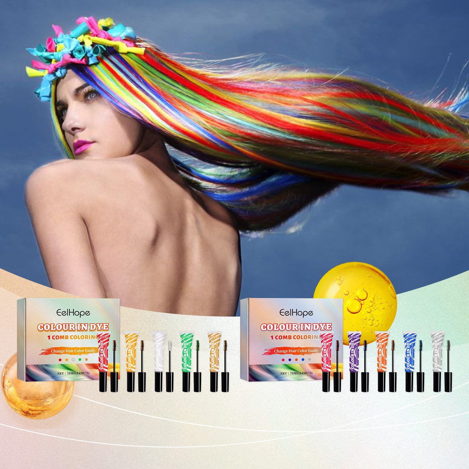 EELHOPE 5-Piece Temporary Comb Hair Color Kit, 5 x 14 ml photo 4
