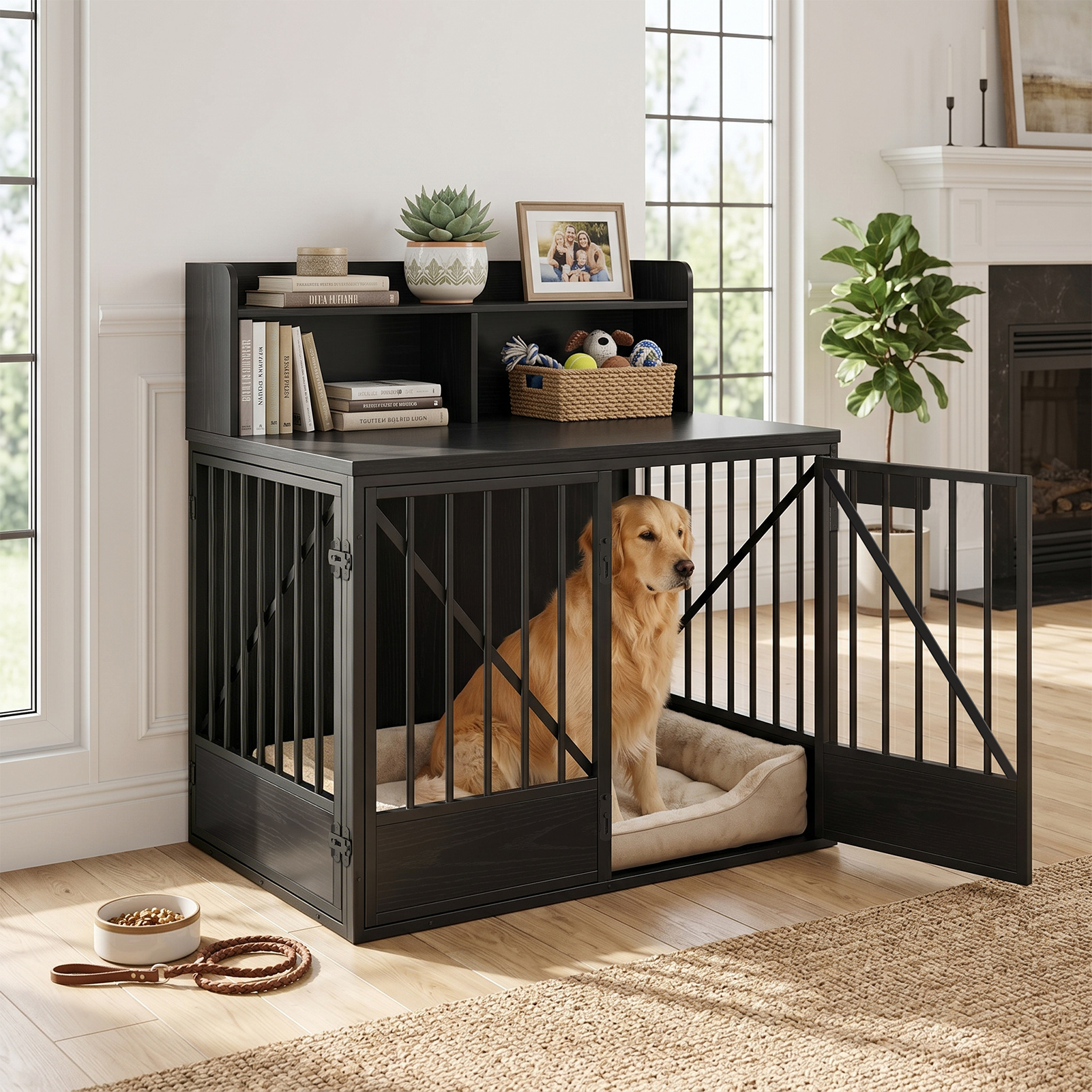 Dog Crate Large Capacity Multifunctional Spacious Top Pet Kennel With 2 Open Storage Compartment photo 3