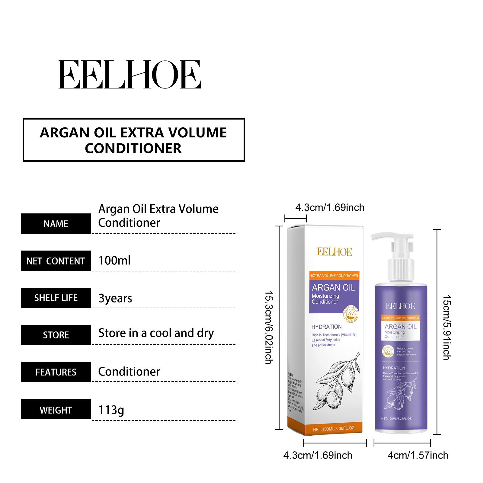 EELHOE Argan Oil Hair Conditioner, 100 ml photo 7
