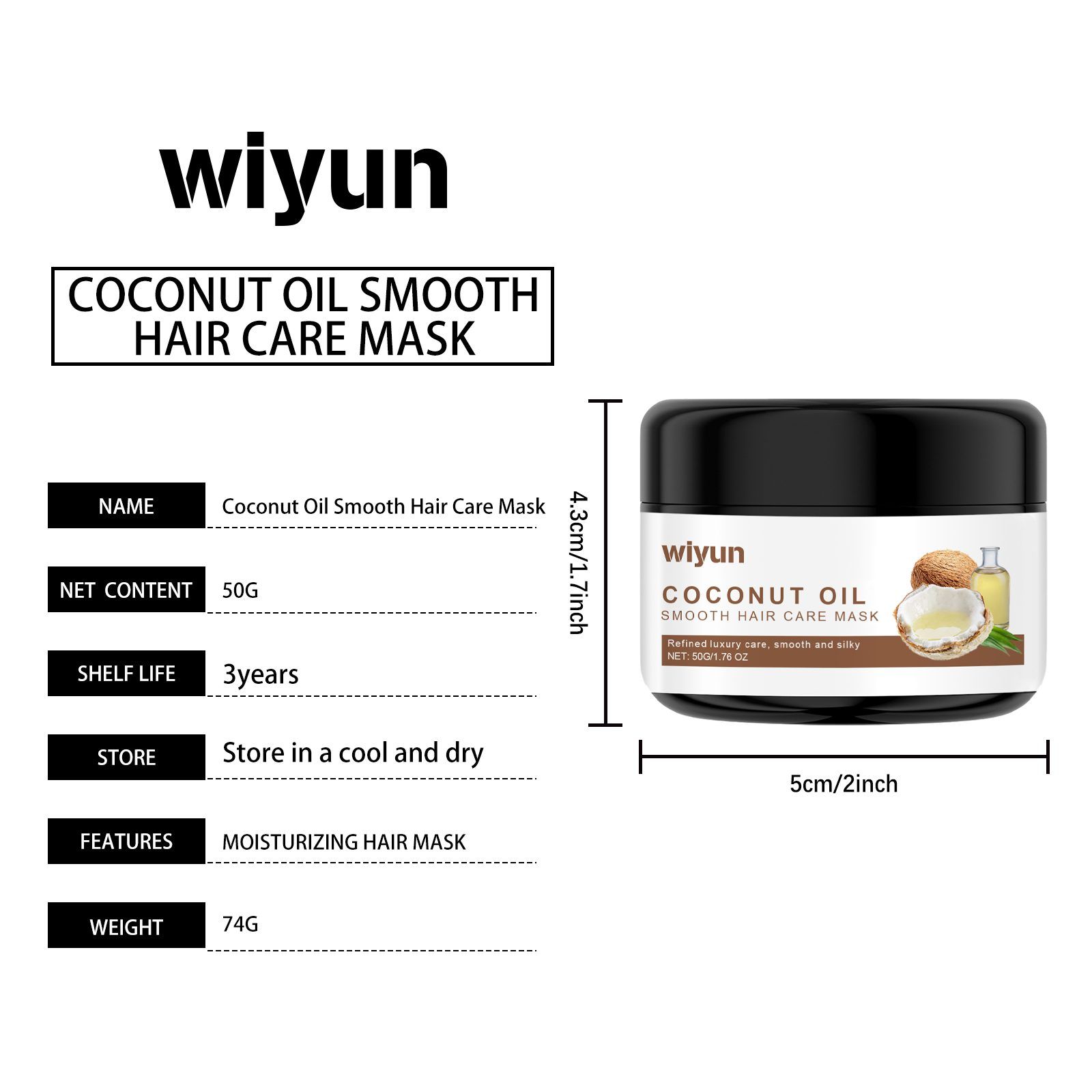 WIYUN Coconut Oil Hair Mask, 50 g photo 4