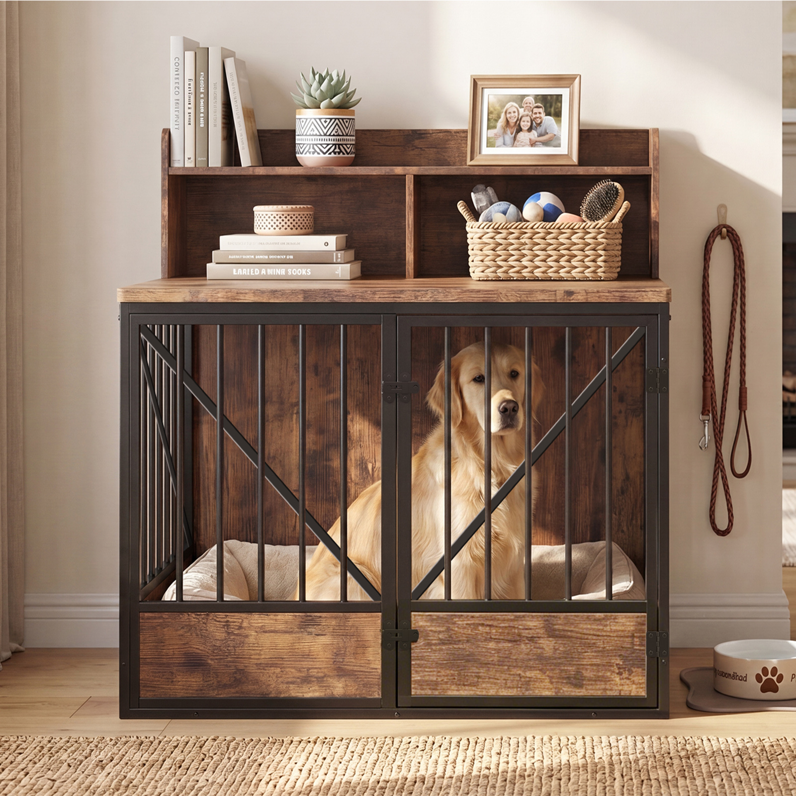 Dog Crate Large Capacity Multifunctional Spacious Top Pet Kennel With 2 Open Storage Compartment photo 2