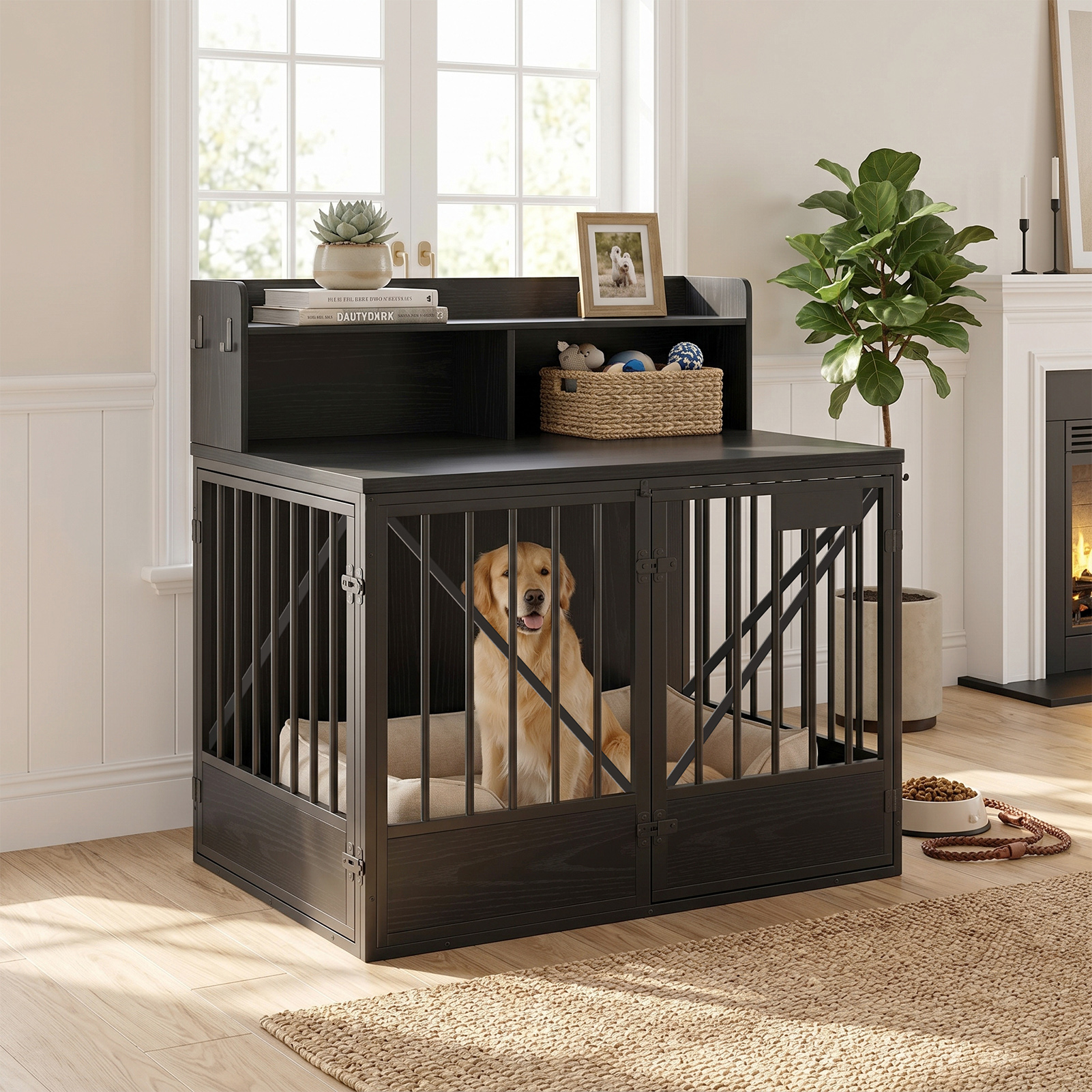 Dog Crate Large Capacity Multifunctional Spacious Top Pet Kennel With 2 Open Storage Compartment photo 5