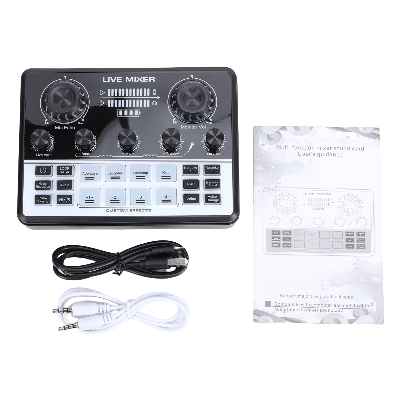 Live Streaming Sound Mixer Sound Card Rechargeable Plug And Play Adjustable Bass Treble Noise Reduction Colorful Indicator Light For Content Create Gaming photo 6