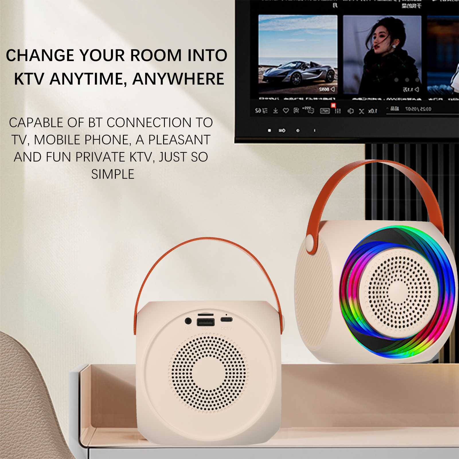 BT5.0 Karaoke Speaker With 2 Wireless Handheld Mics, Rechargeable Mini Portable Sound Box For Home & Outdoor Party Singing photo 3