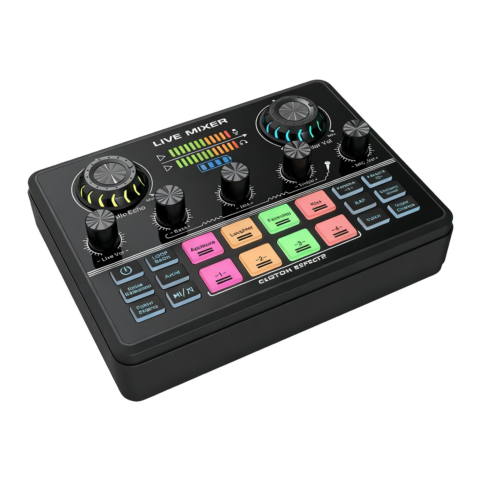 Live Streaming Sound Mixer Sound Card Rechargeable Plug And Play Adjustable Bass Treble Noise Reduction Colorful Indicator Light For Content Create Gaming photo 3