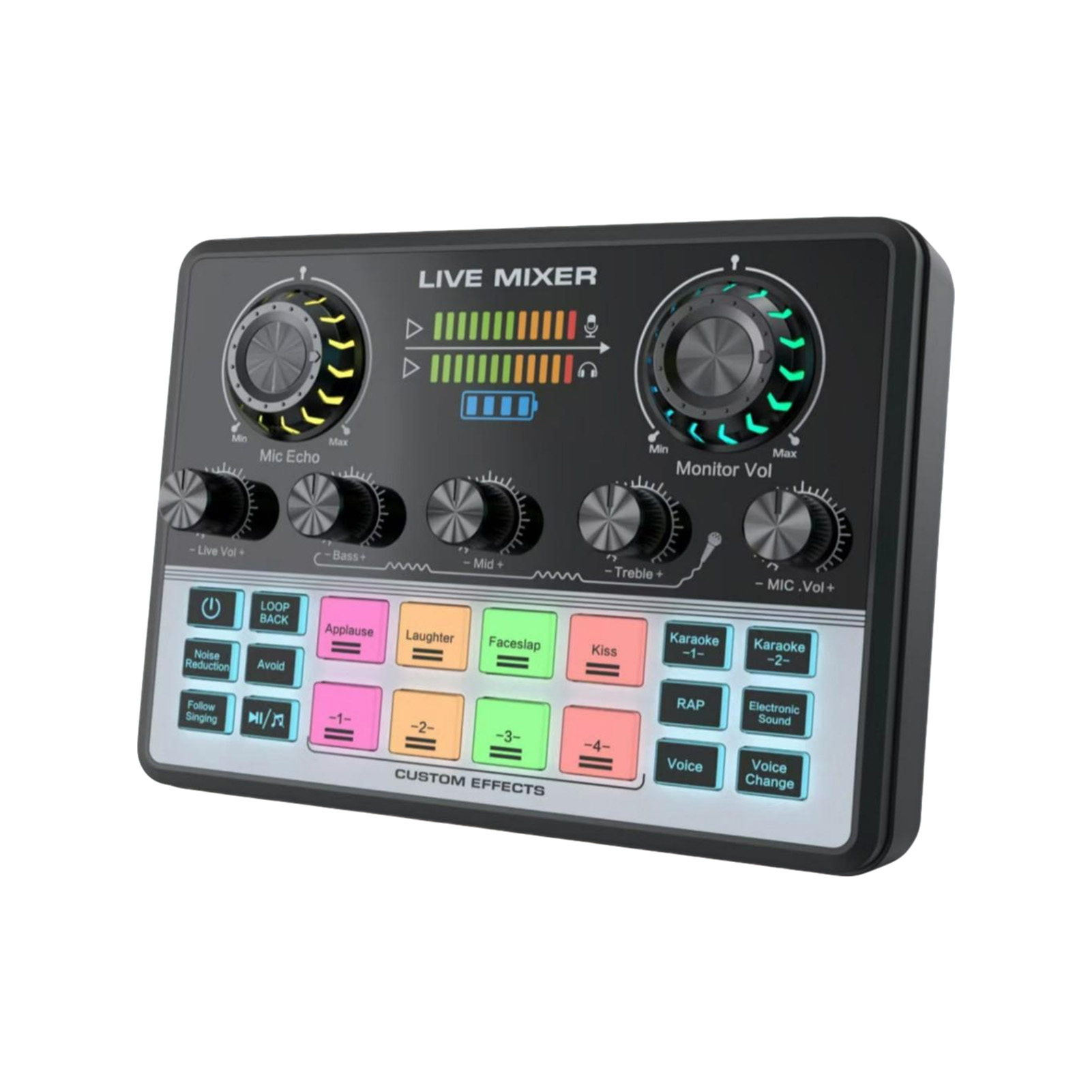 Live Streaming Sound Mixer Sound Card Rechargeable Plug And Play Adjustable Bass Treble Noise Reduction Colorful Indicator Light For Content Create Gaming photo 5