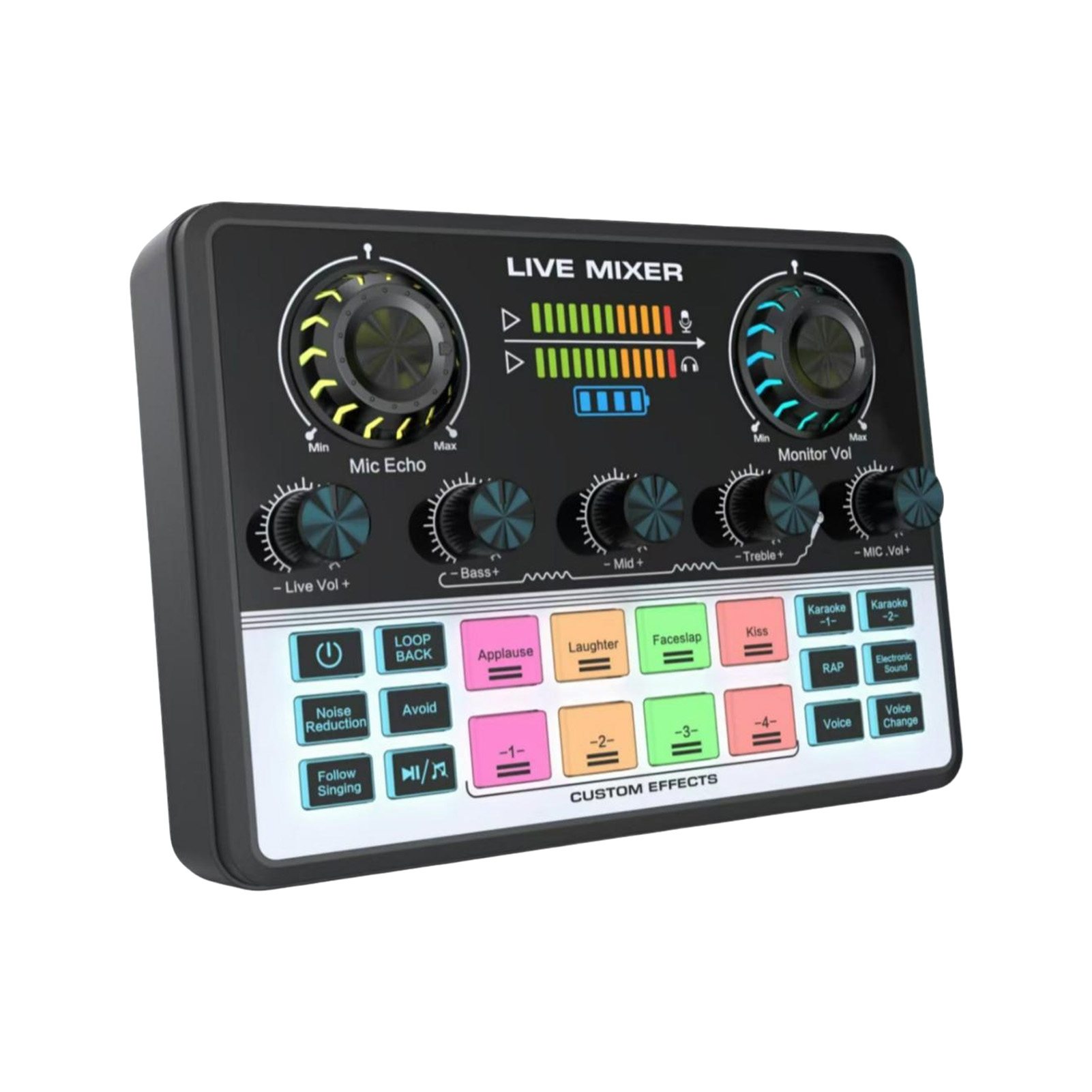 Live Streaming Sound Mixer Sound Card Rechargeable Plug And Play Adjustable Bass Treble Noise Reduction Colorful Indicator Light For Content Create Gaming photo 2