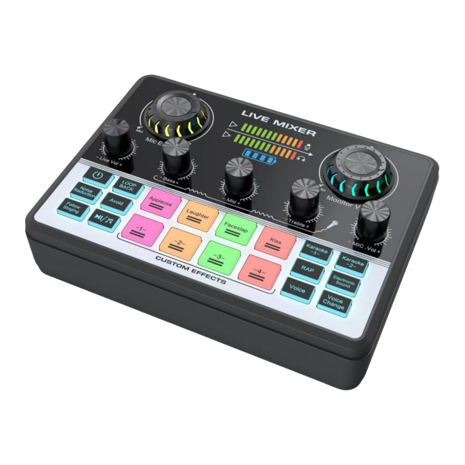 Live Streaming Sound Mixer Sound Card Rechargeable Plug And Play Adjustable Bass Treble Noise Reduction Colorful Indicator Light For Content Create Gaming photo 4