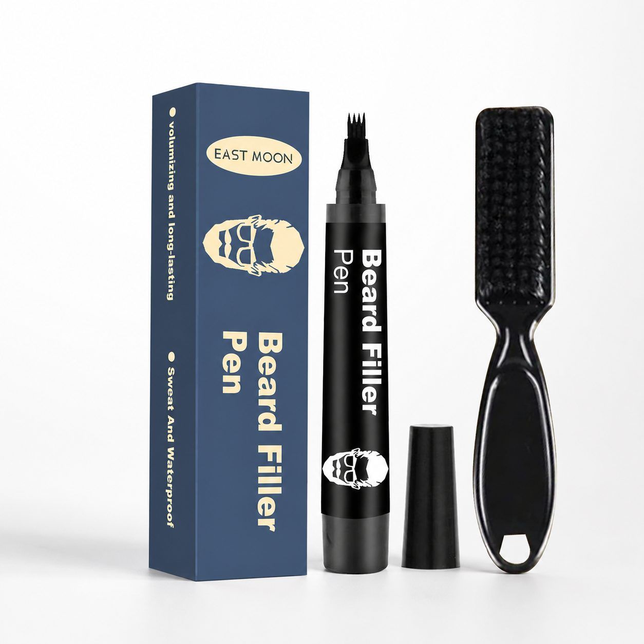 EAST MOON Beard Filling Pen with Comb, Deep Brown, 2-Piece Set photo 1