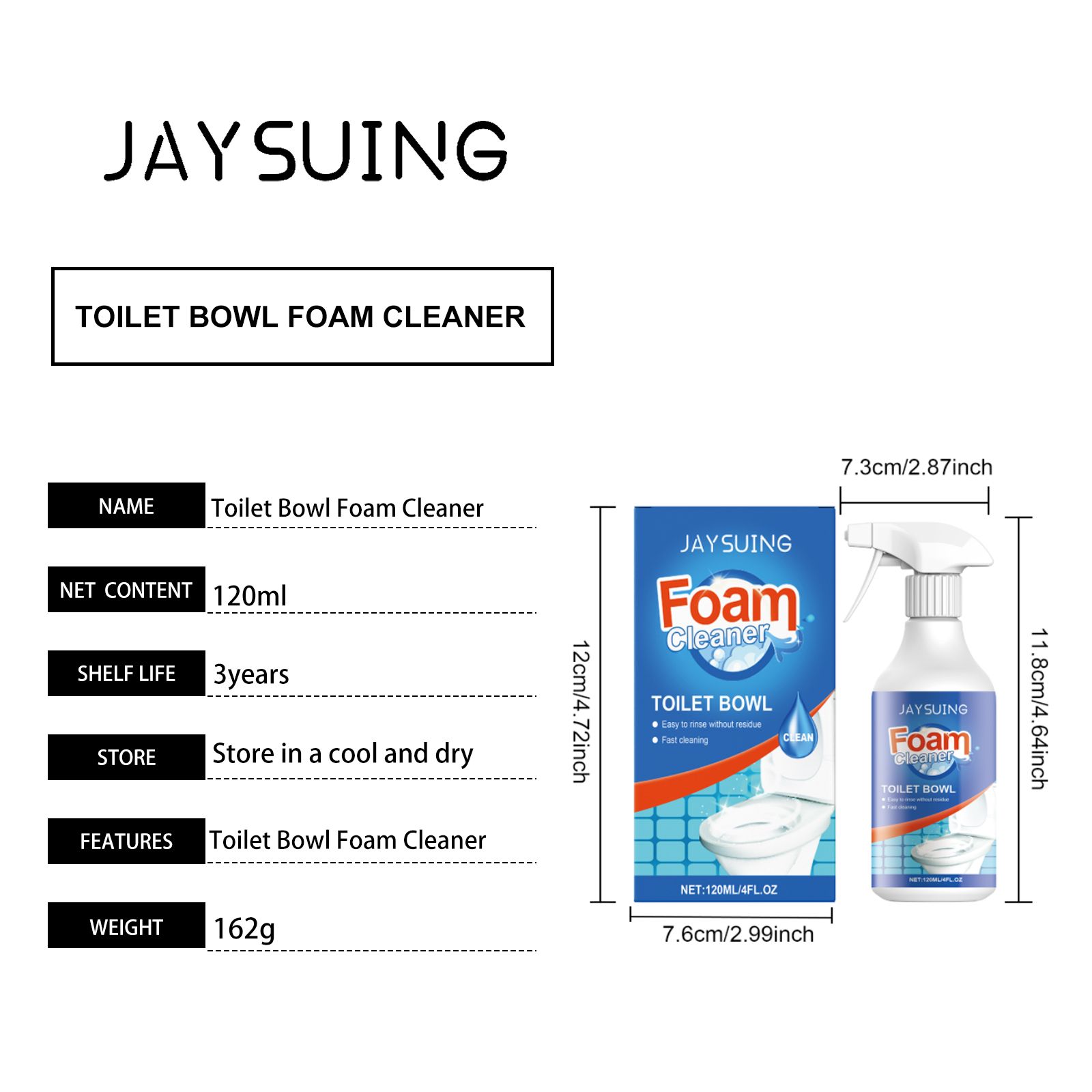JAYSUING Foaming Toilet Bowl Cleaner Spray, 120 ml / 1 Bottle photo 3