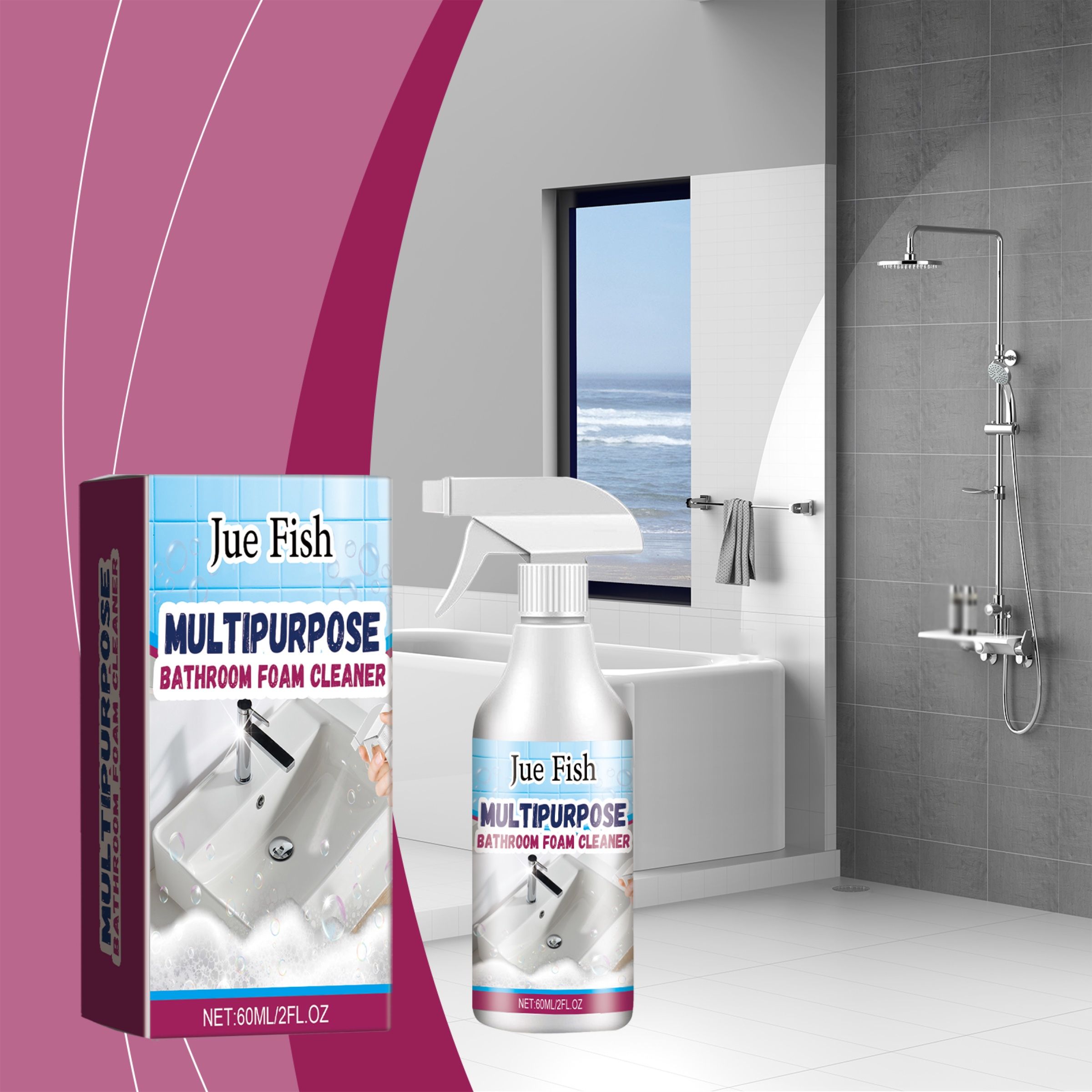 JUE FISH Bathroom Foam Cleaner Spray, 60 ml / 1 Bottle photo 6