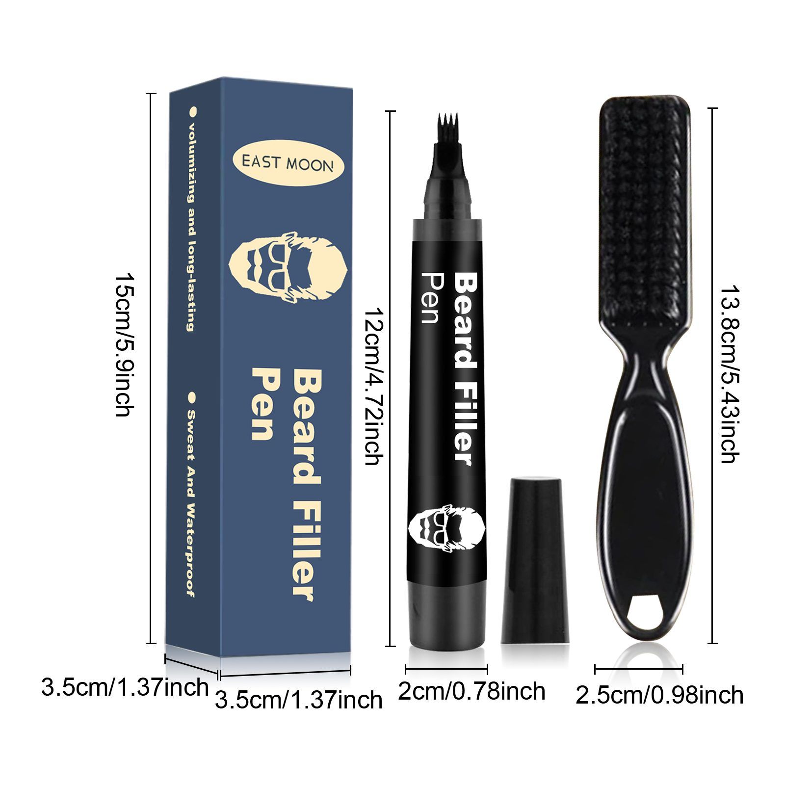 EAST MOON Beard Filling Pen with Comb, Deep Brown, 2-Piece Set photo 2