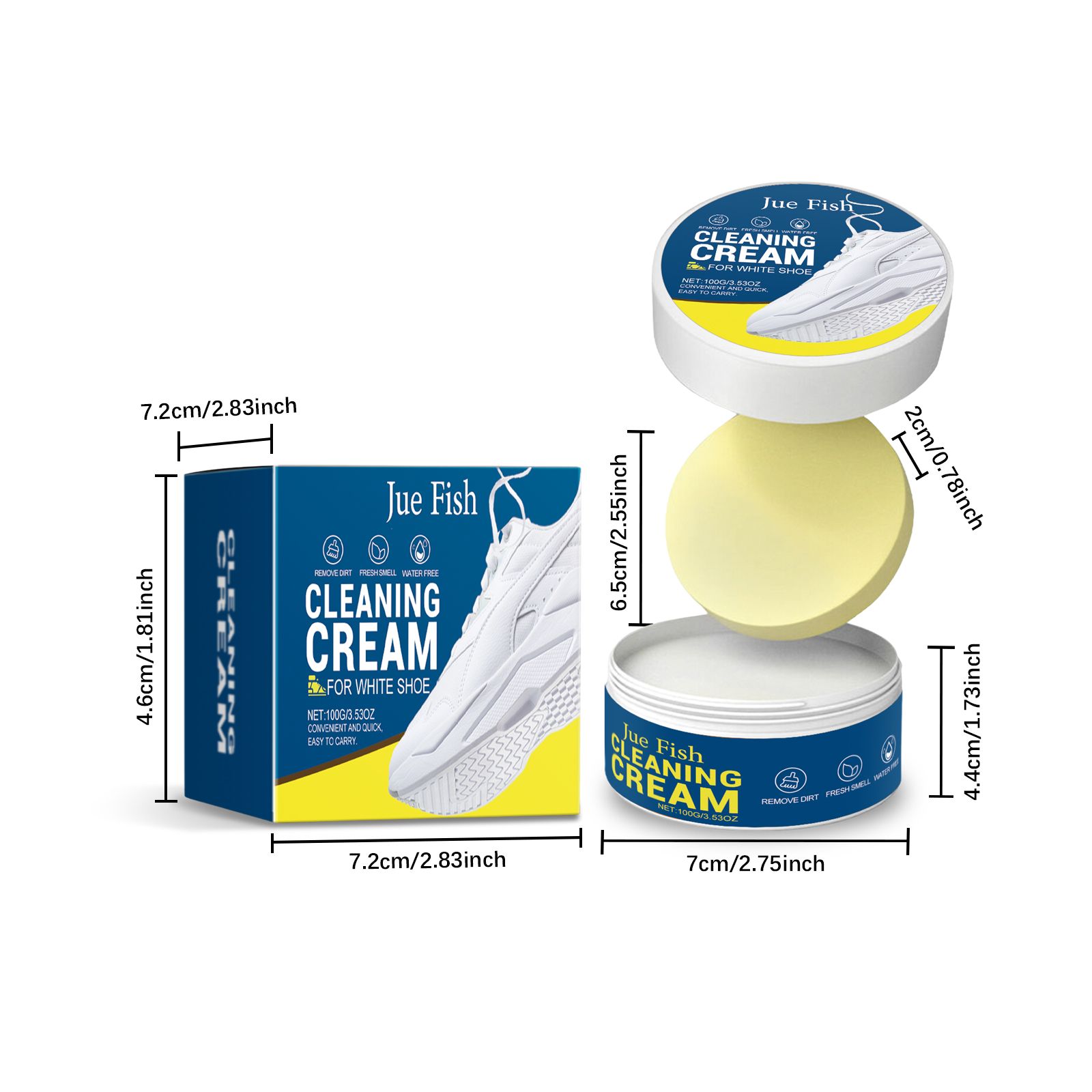 JUE FISH White Shoe Cleaning Cream, 100 g with Sponge photo 3