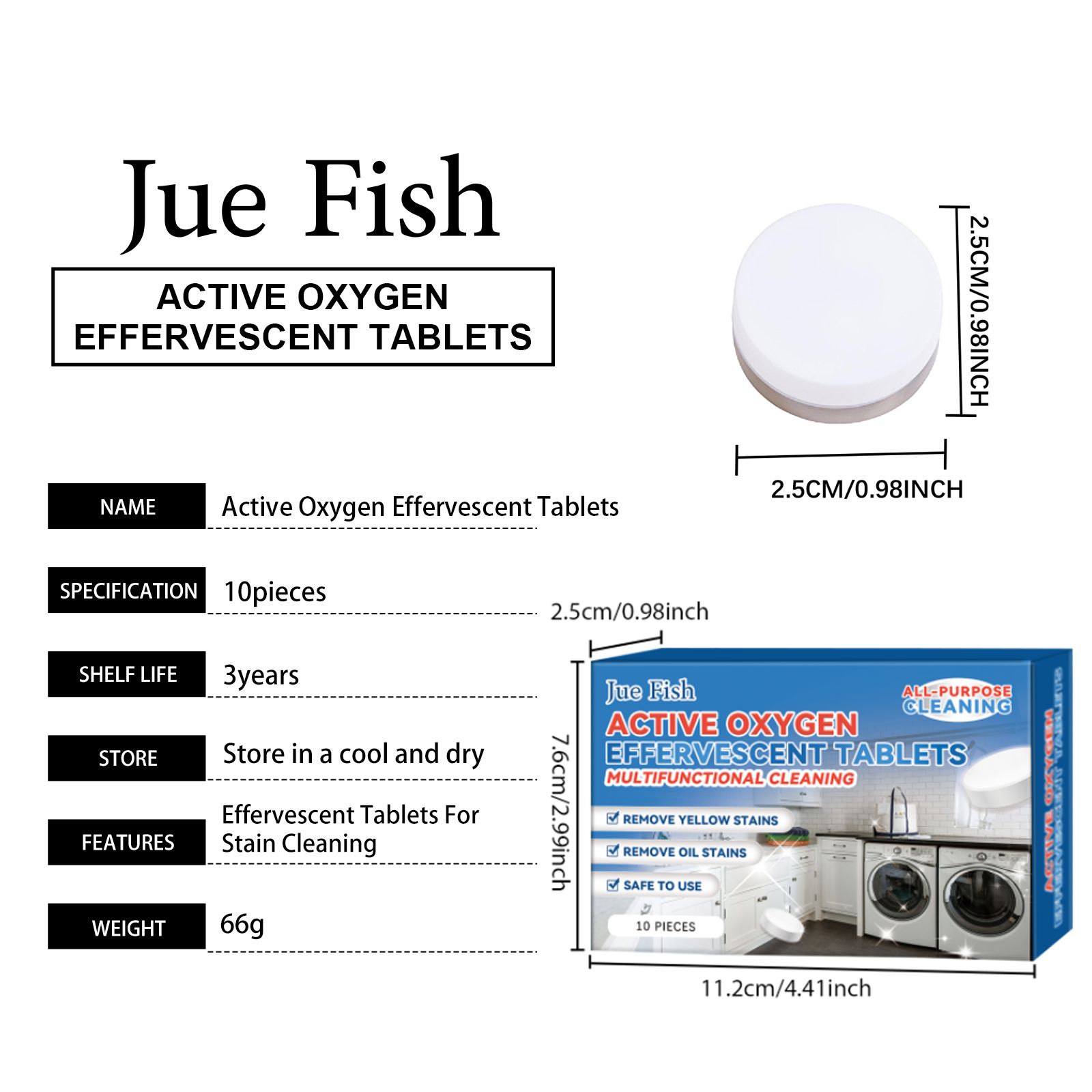 JUE FISH Multipurpose Active Oxygen Cleaning Tablets, 10 Pieces photo 7