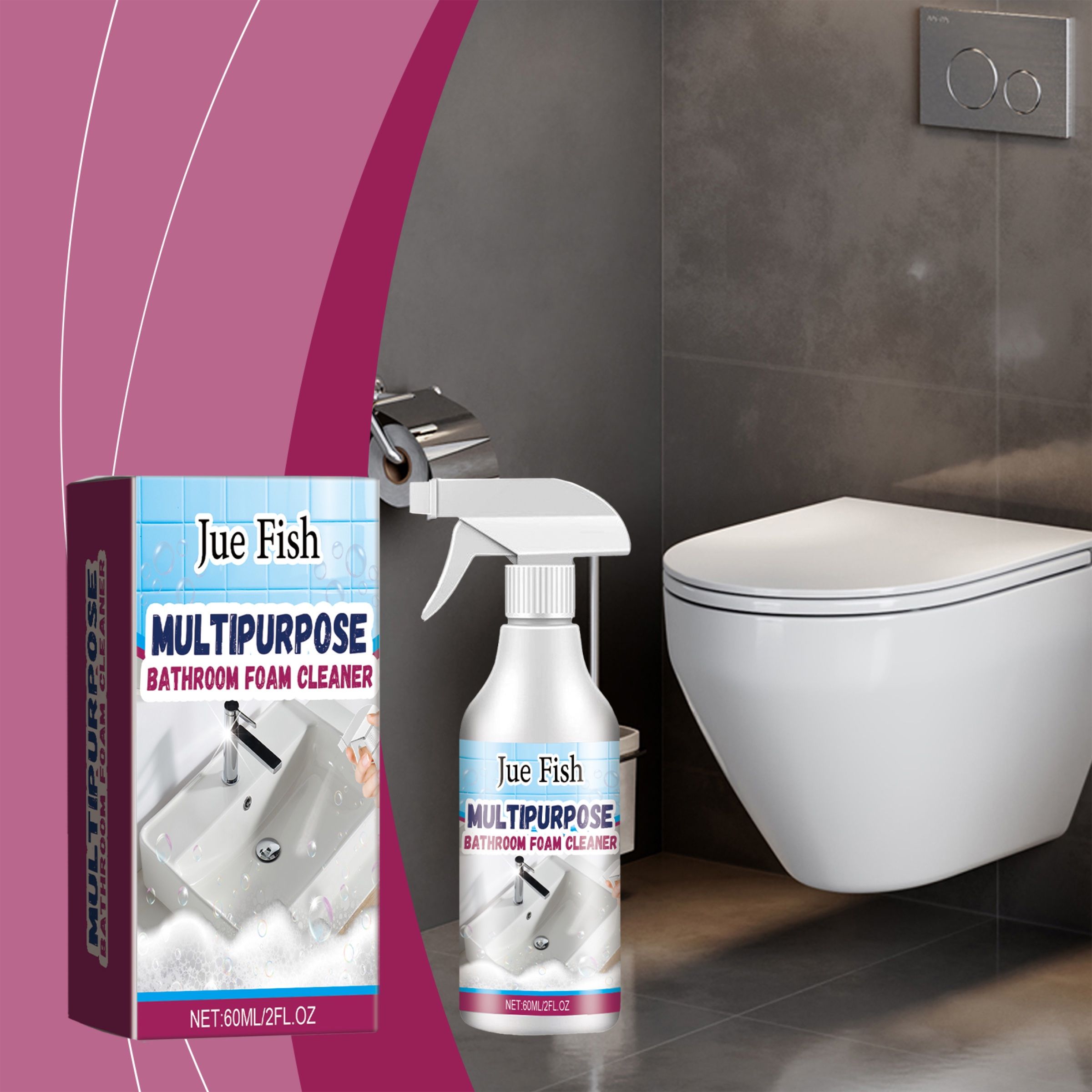 JUE FISH Bathroom Foam Cleaner Spray, 60 ml / 1 Bottle photo 5