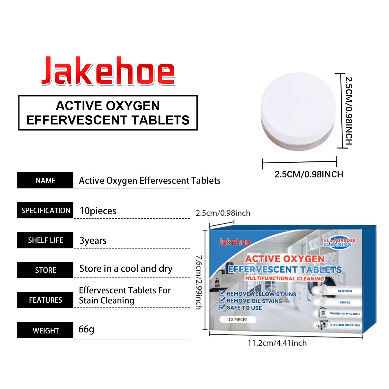 JAKEHOE Active Oxygen Cleaning Tablets, 10 Pieces photo 4