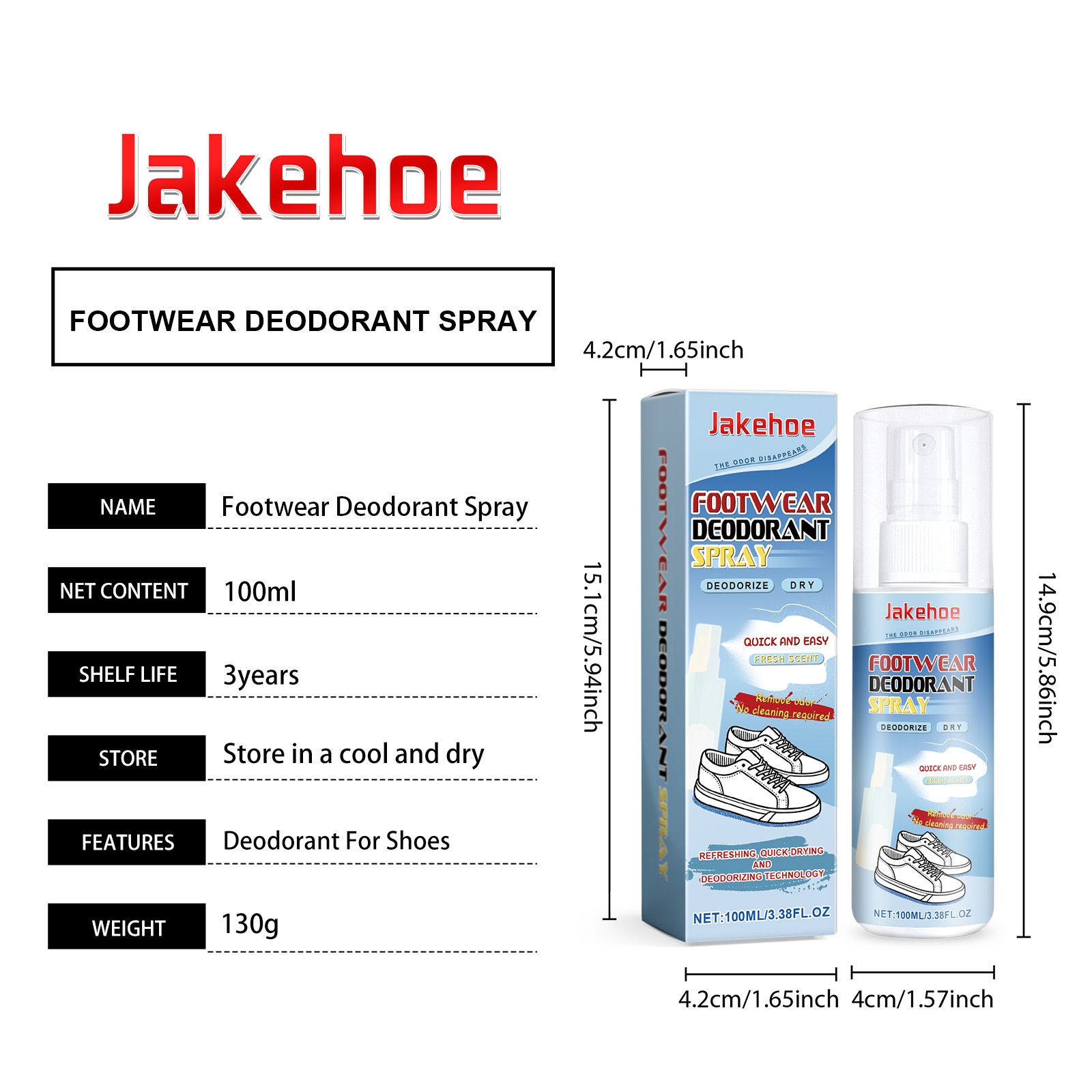 JAKEHOE Footwear Deodorizing Spray, 100 ml / 1 Bottle photo 3