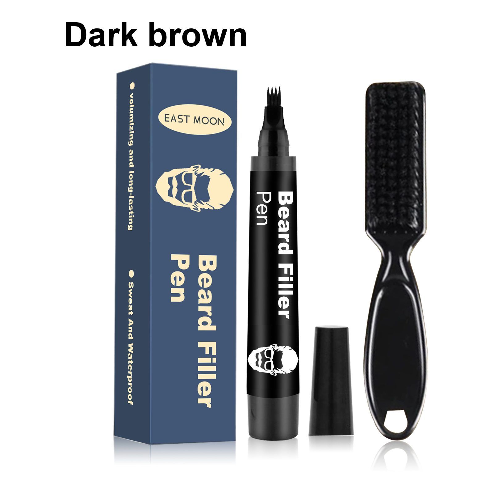EAST MOON Beard Filling Pen with Comb, Deep Brown, 2-Piece Set photo 3