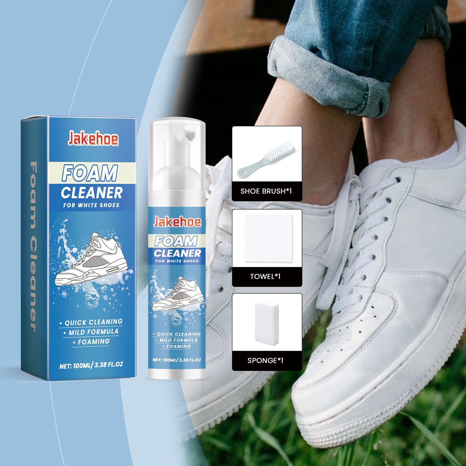 JAKEHOE Shoe Cleaning and Care Kit, 100 ml with Brush, Sponge and Towel photo 6