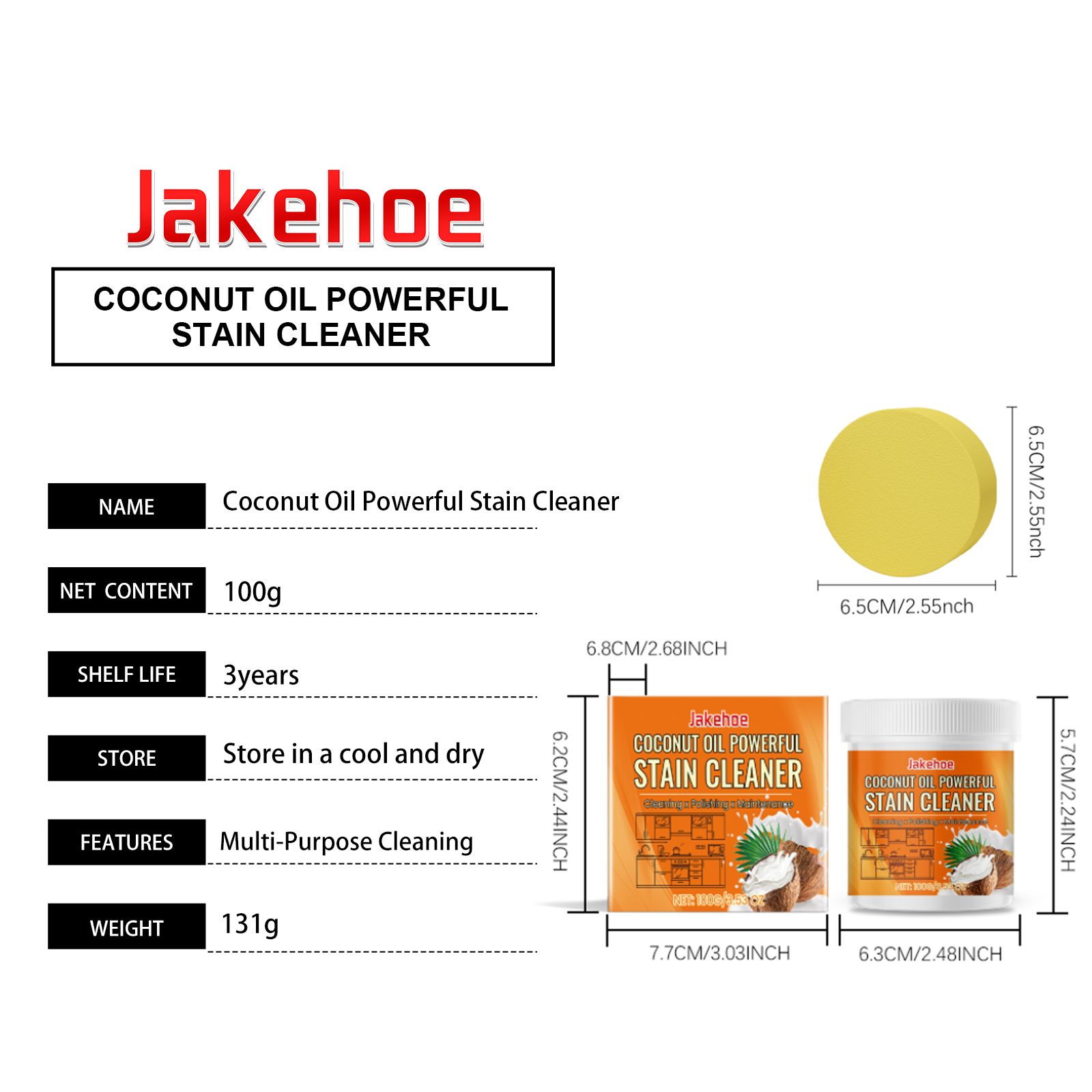 JAKEHOE Coconut Cleaning Paste Kit, 100 g with Sponge photo 4