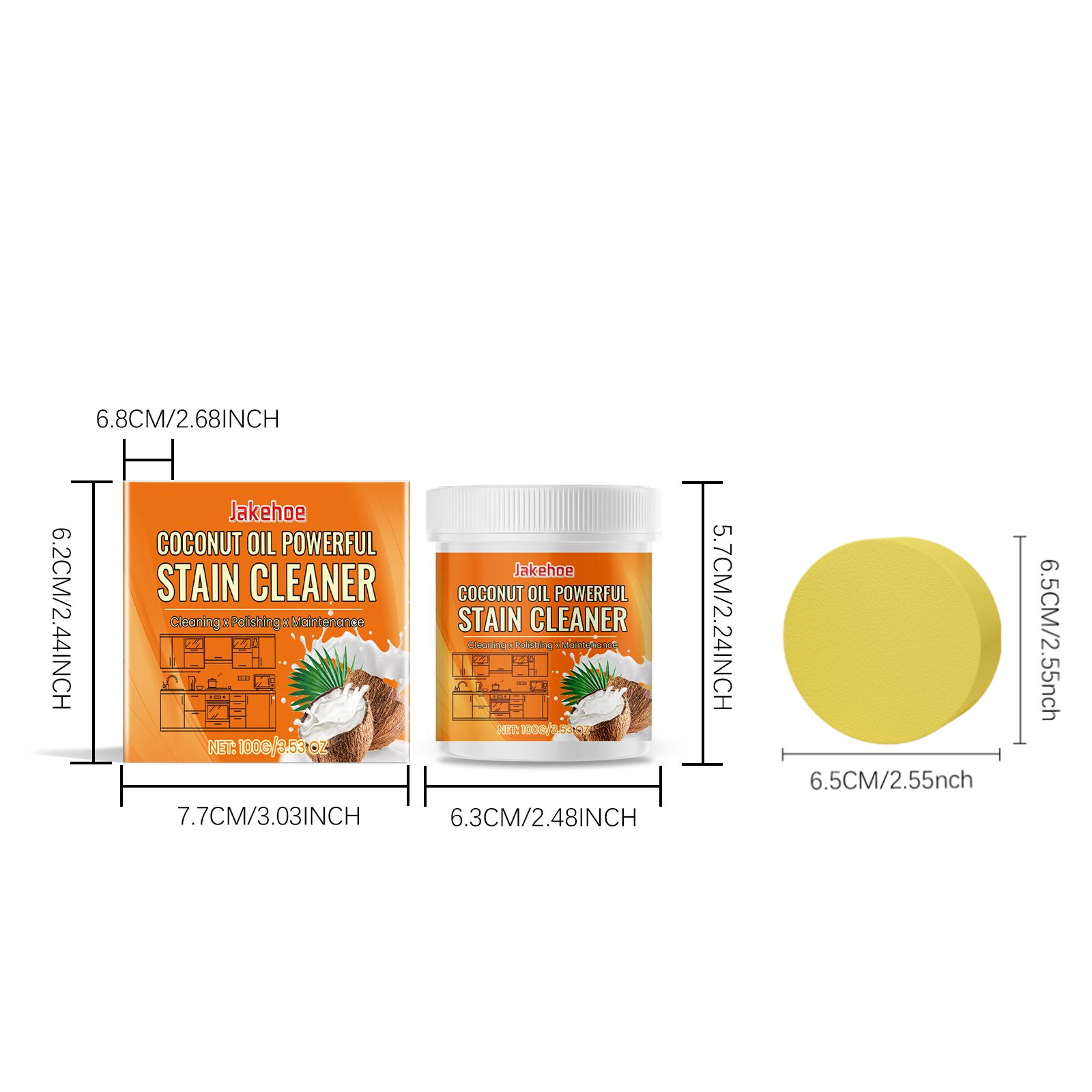 JAKEHOE Coconut Cleaning Paste Kit, 100 g with Sponge photo 5