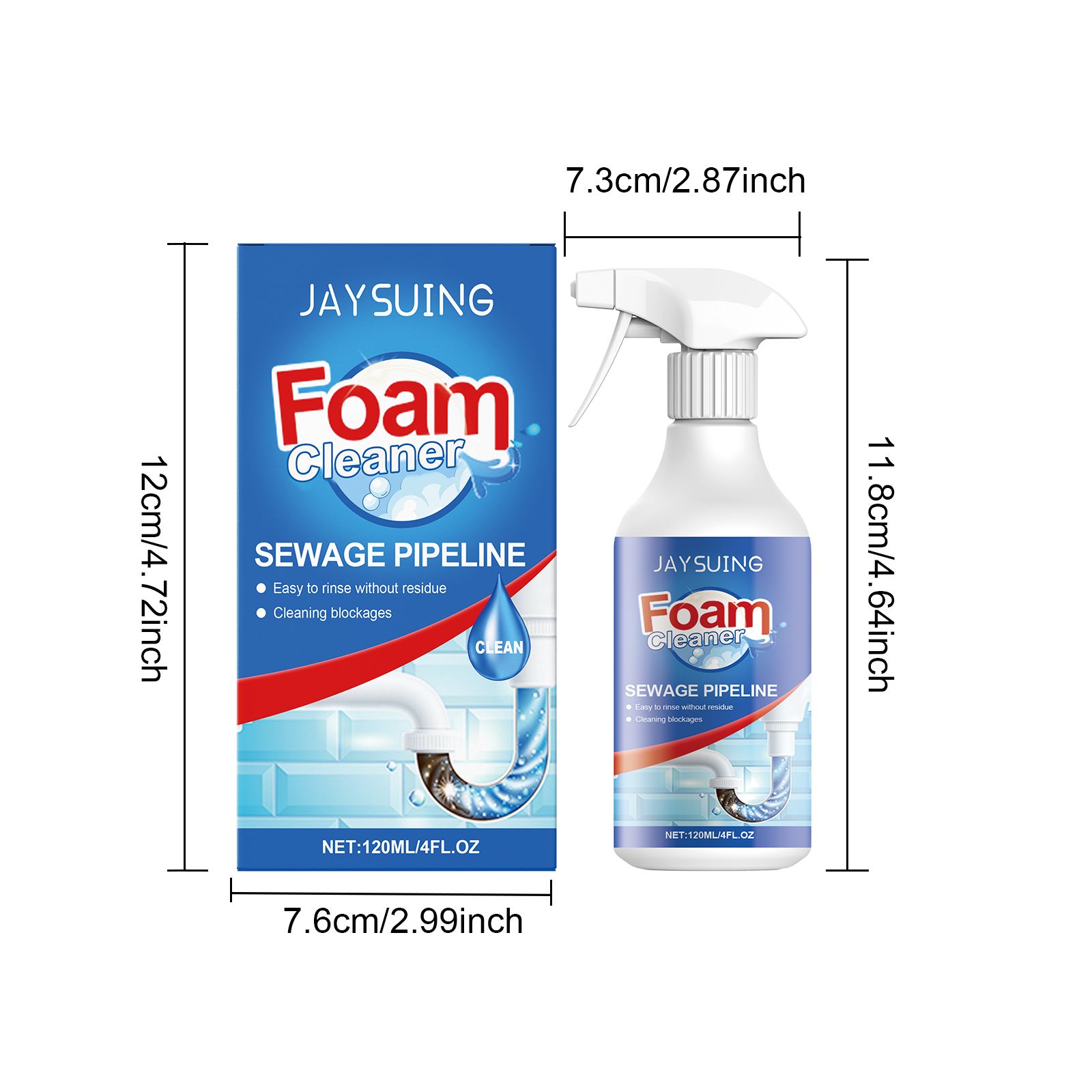 JAYSUING Drain Pipe Foam Cleaner Spray, 120 ml / 1 Bottle photo 4