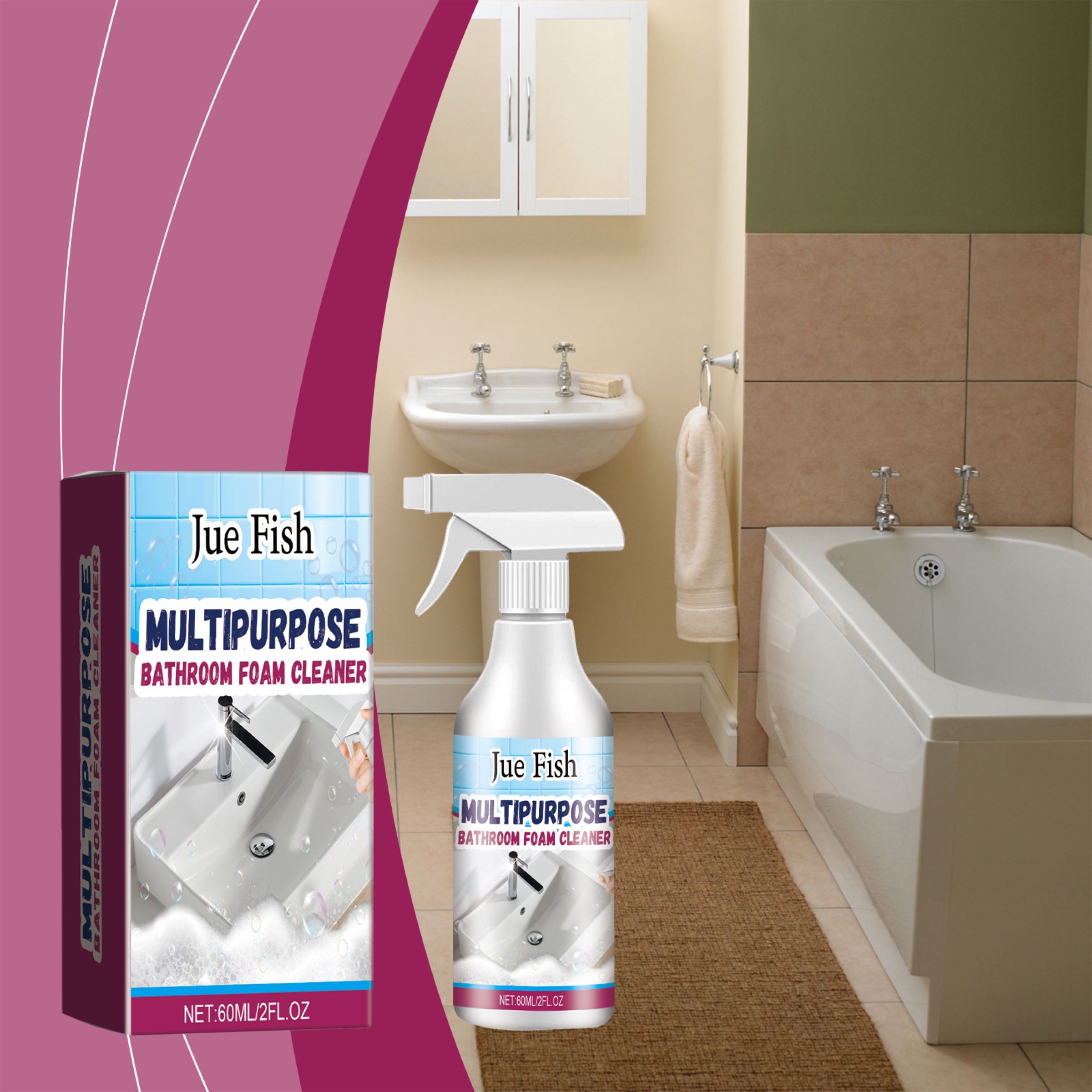 JUE FISH Bathroom Foam Cleaner Spray, 60 ml / 1 Bottle photo 4