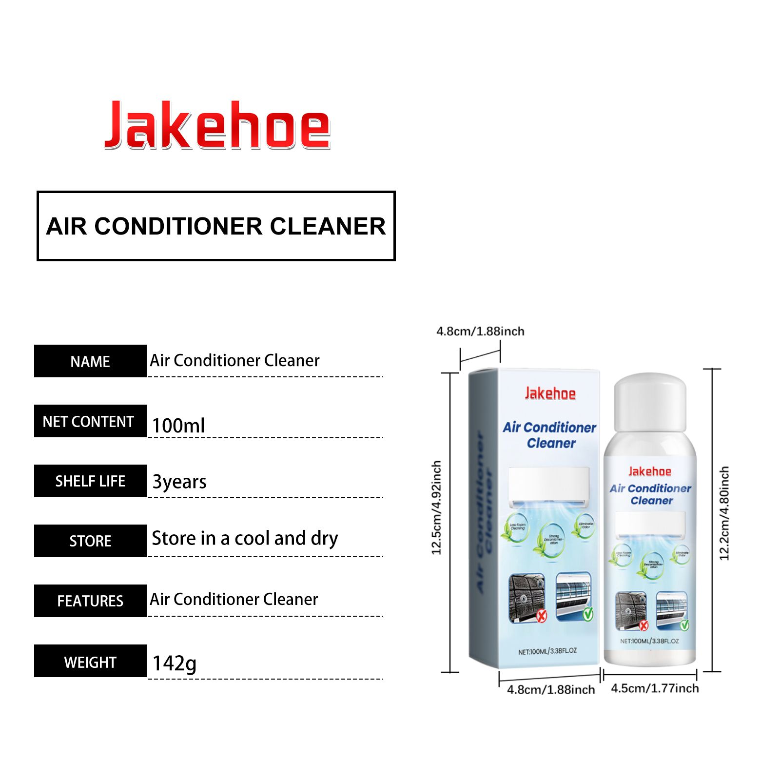 JAKEHOE Air Conditioner Coil Cleaner Spray, 100 ml / 1 Bottle photo 3