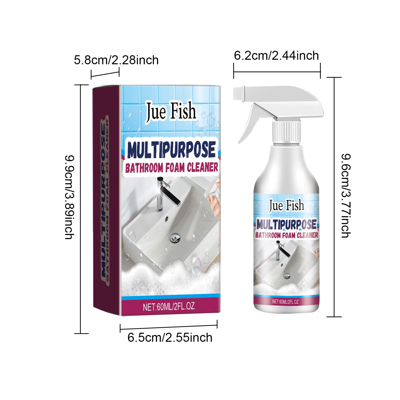 JUE FISH Bathroom Foam Cleaner Spray, 60 ml / 1 Bottle photo 2