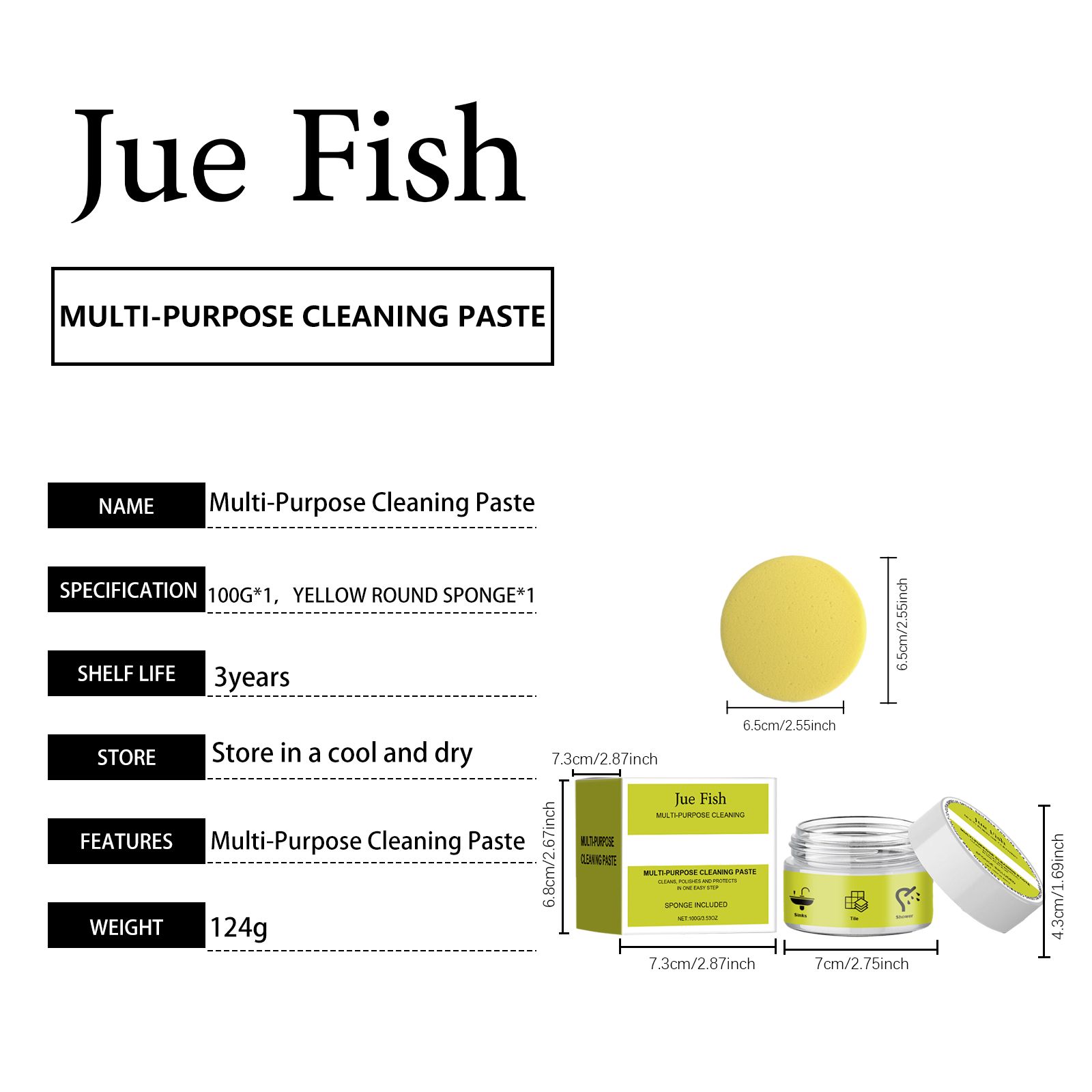JUE FISH Multipurpose Cleaning Paste, 100 g with Sponge photo 8