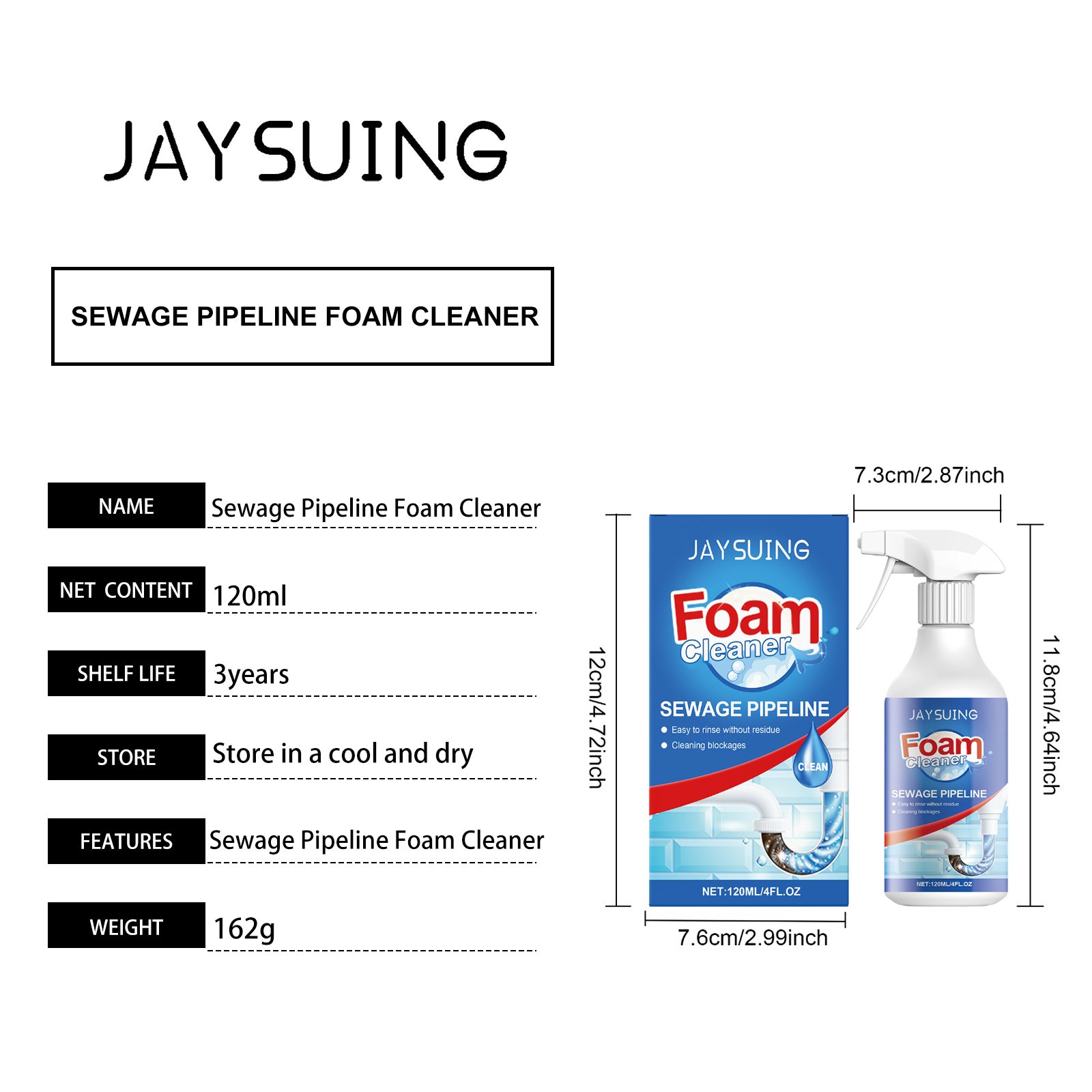 JAYSUING Drain Pipe Foam Cleaner Spray, 120 ml / 1 Bottle photo 7