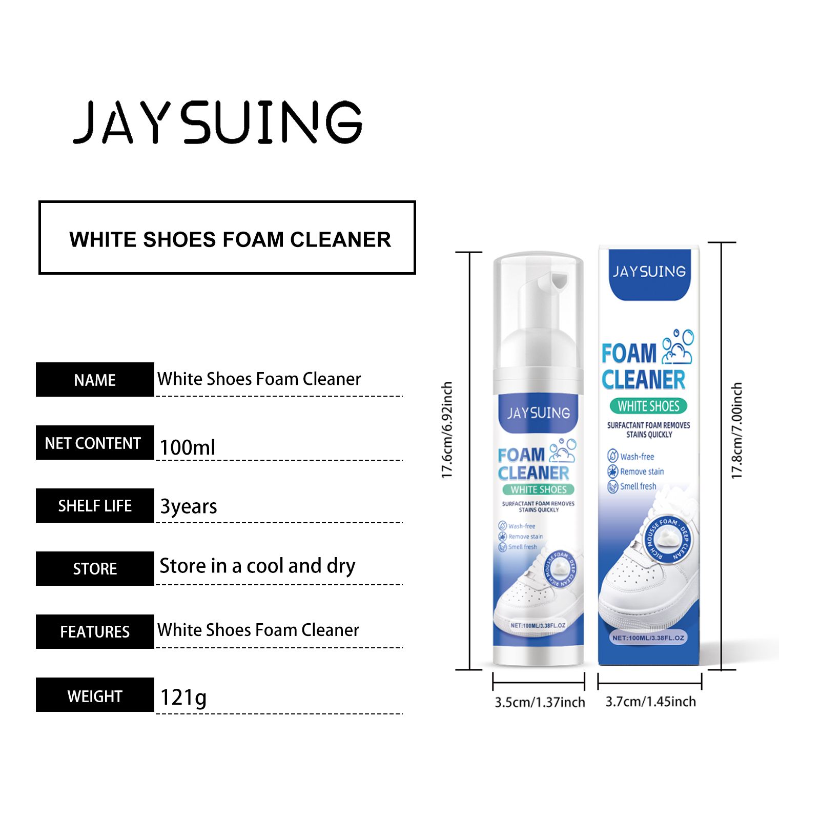 JAYSUING White Shoe Foam Cleaner, 100 ml photo 8
