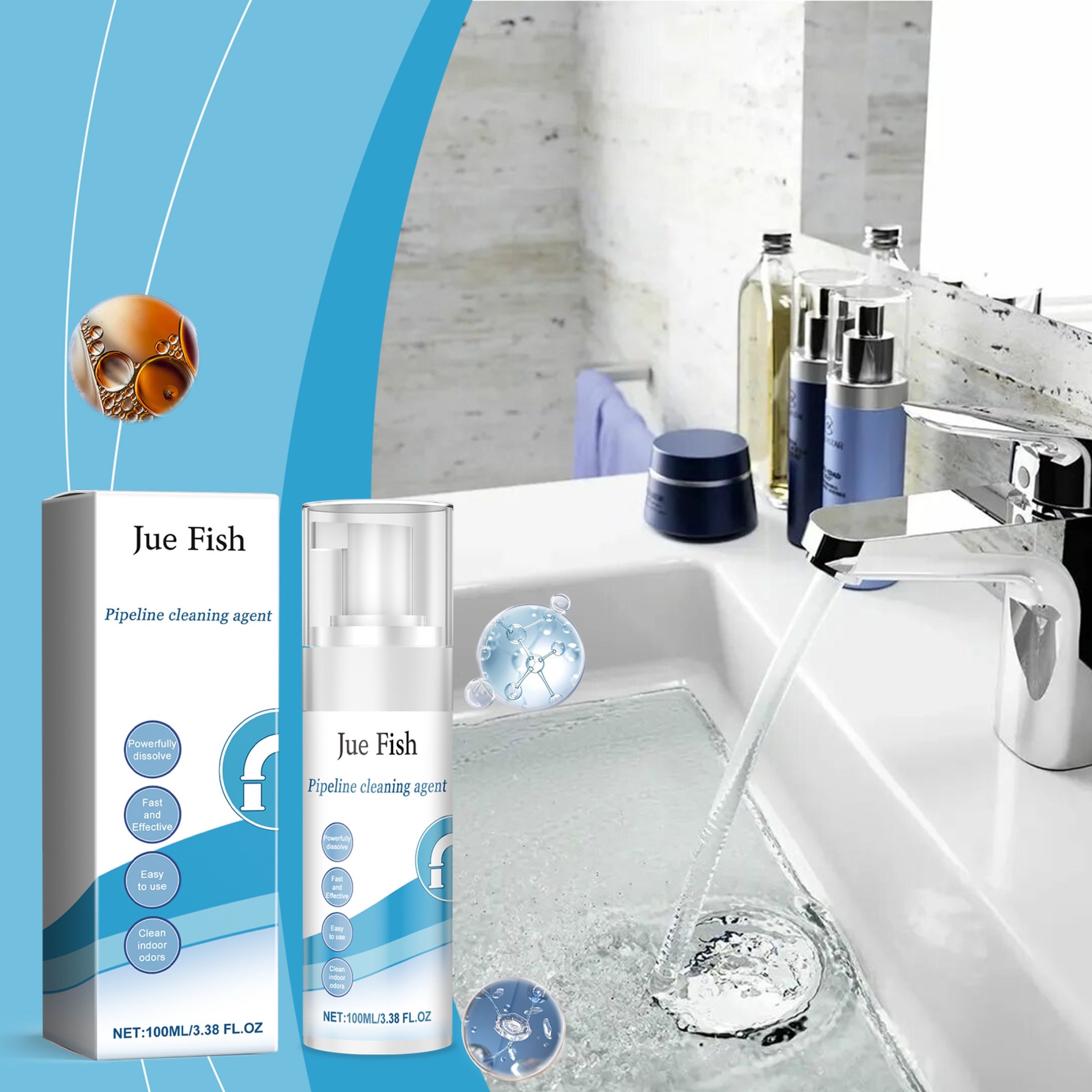 JUE FISH Foaming Drain Cleaner, 100 ml / 1 Bottle photo 2