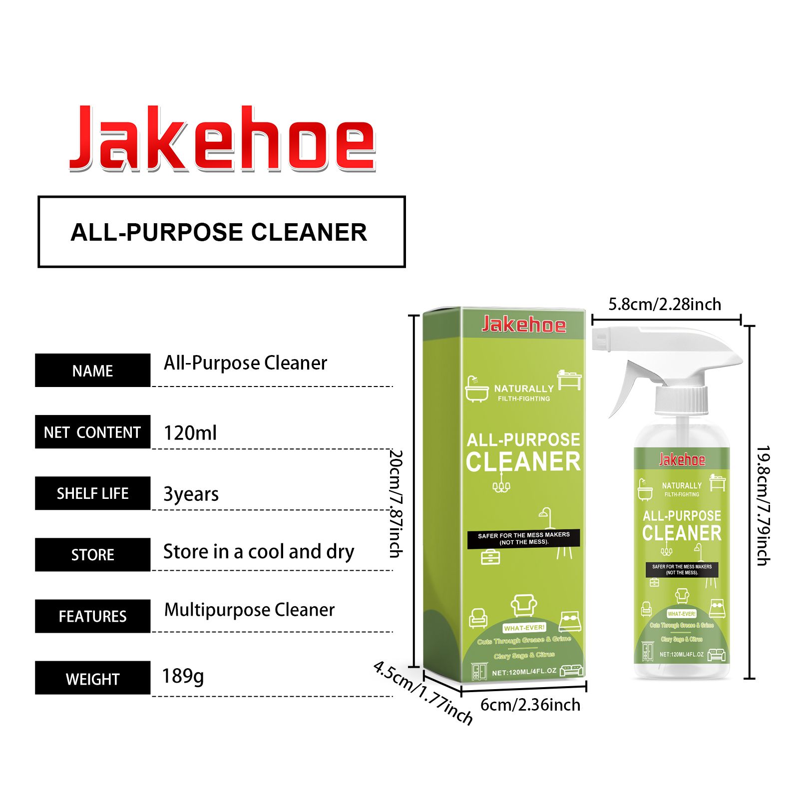 JAKEHOE Multipurpose Surface Cleaner Spray, 120 ml / 1 Bottle photo 3