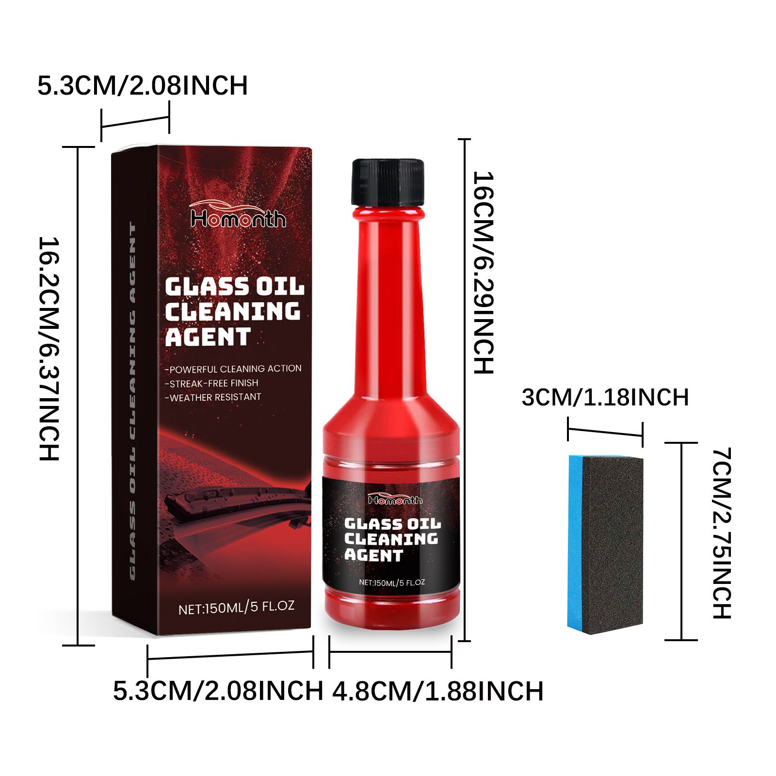 HOMONTH Automotive Windshield Glass Film Care Liquid, 150 ml with 1 Sponge photo 3