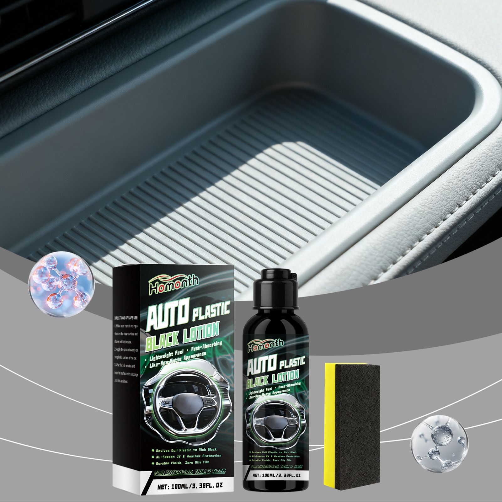 HOMONTH Automotive Plastic Trim Care Liquid, 100 ml with 1 Sponge photo 5