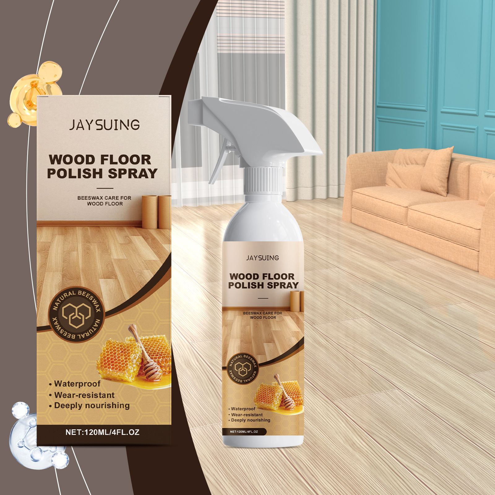 JAYSUING Wood Floor Wax Care Spray, 120 ml / 1 Bottle photo 5