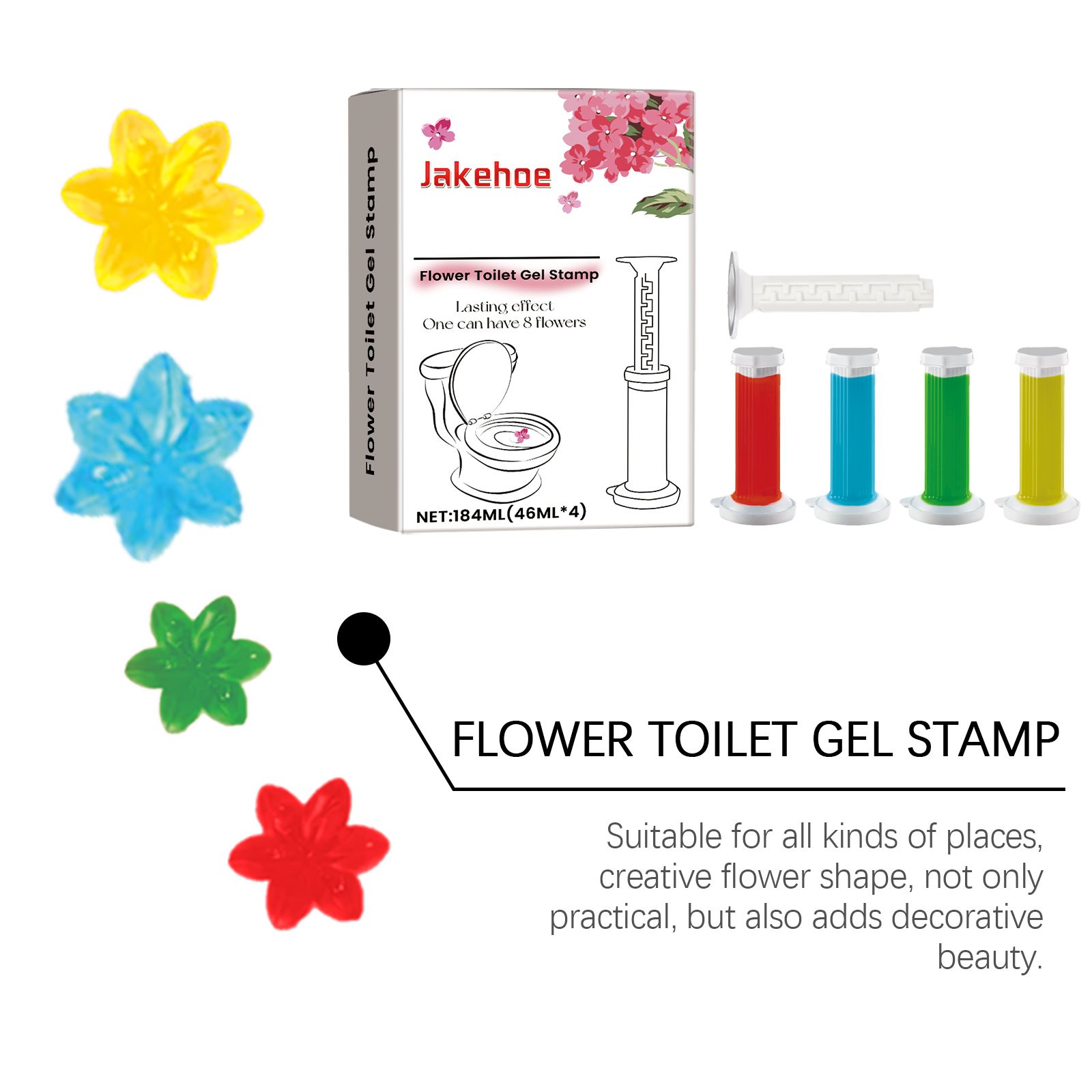 JAKEHOE Flower Toilet Gel Stamp Kit, 4 x 46 ml Gel Cartridges with 1 Pusher (184 ml Total) photo 5
